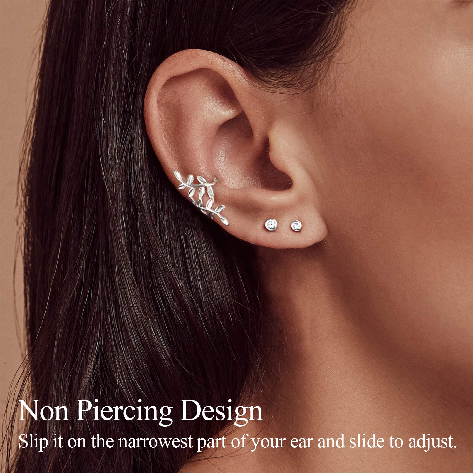 ChicSilver 925 Sterling Silver Non-Piercing Clip-On Cartilage Ear Cuff Earrings for Women - Hypoallergenic Fashion Jewelry with Gift Box - Perfect for Parties, Weddings & Everyday Wear
