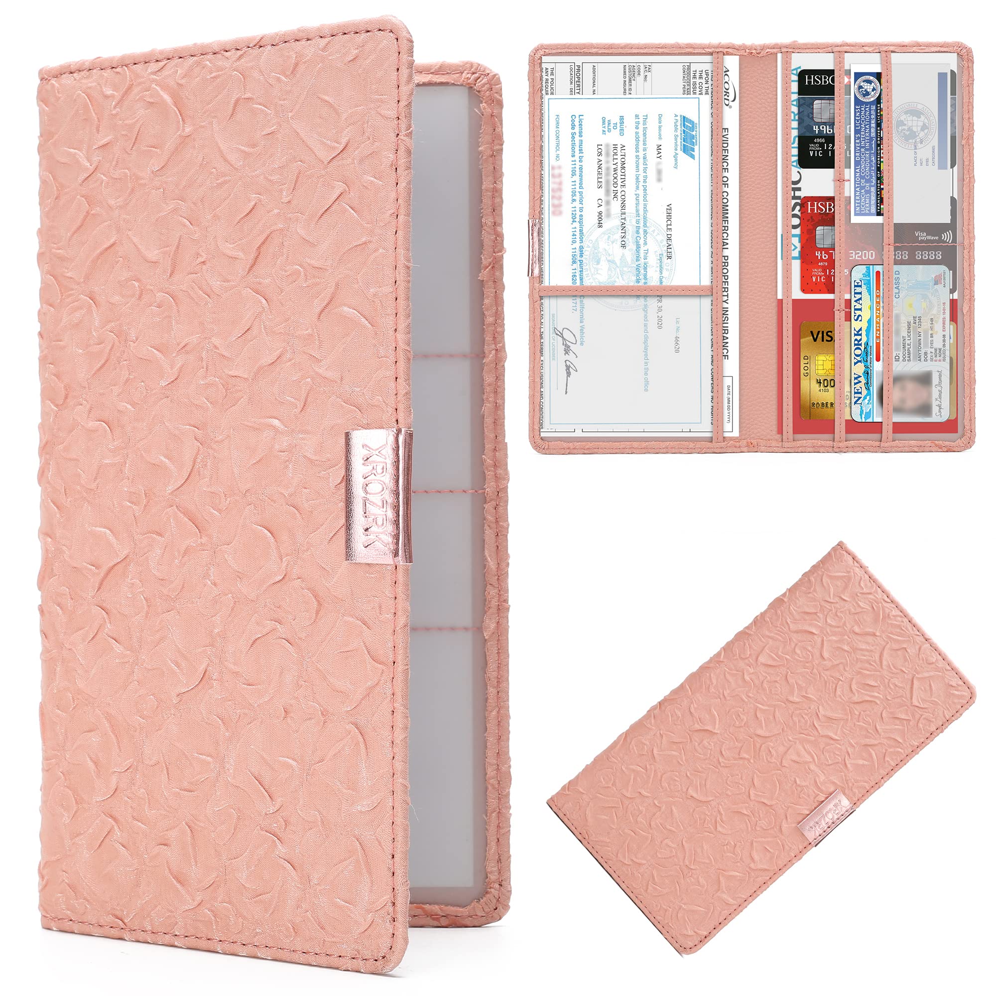 Leather Car Document Holder - License & Insurance Organizer for Glove Box | Travel & Vehicle Accessories for Men & Women (Pink)