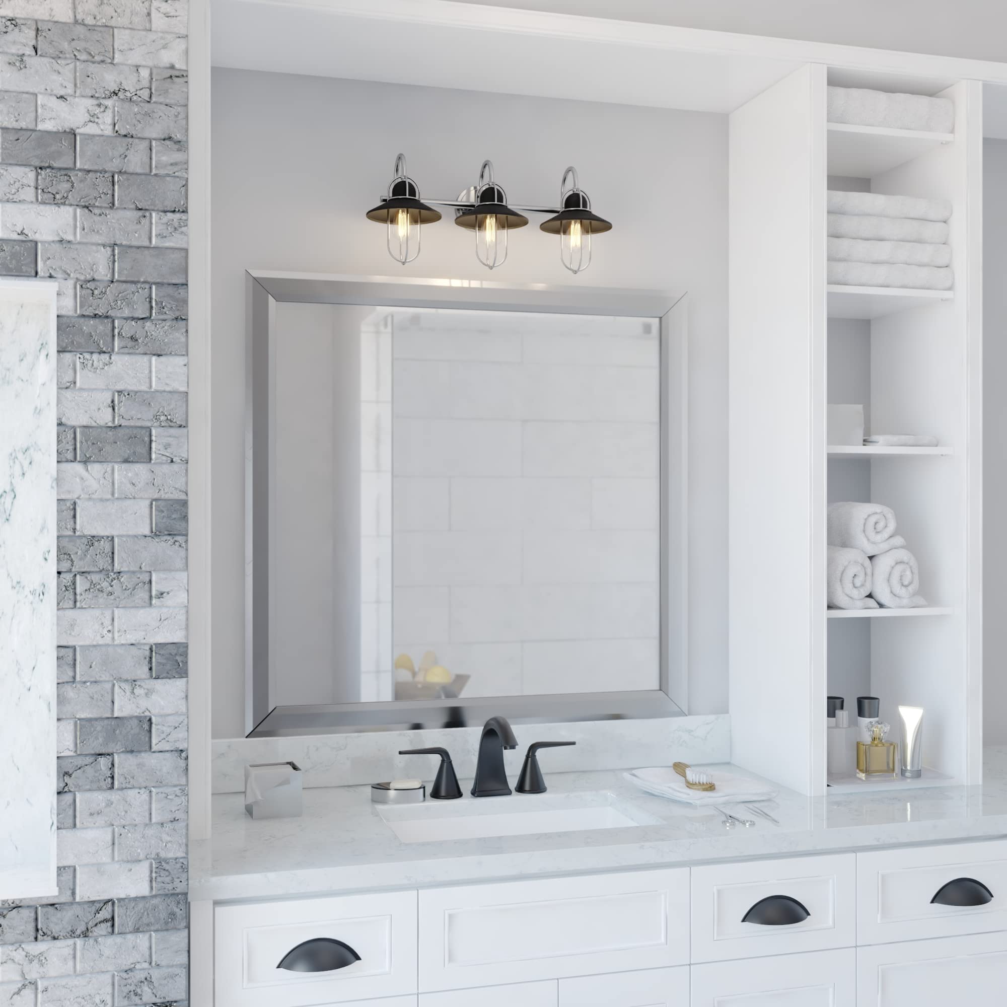 Galena 3-Light Matte Black & Nickel Coastal Bathroom Vanity Light Fixture - Perfect for Beach House, Coastal Cottage & Modern Bathroom Lighting