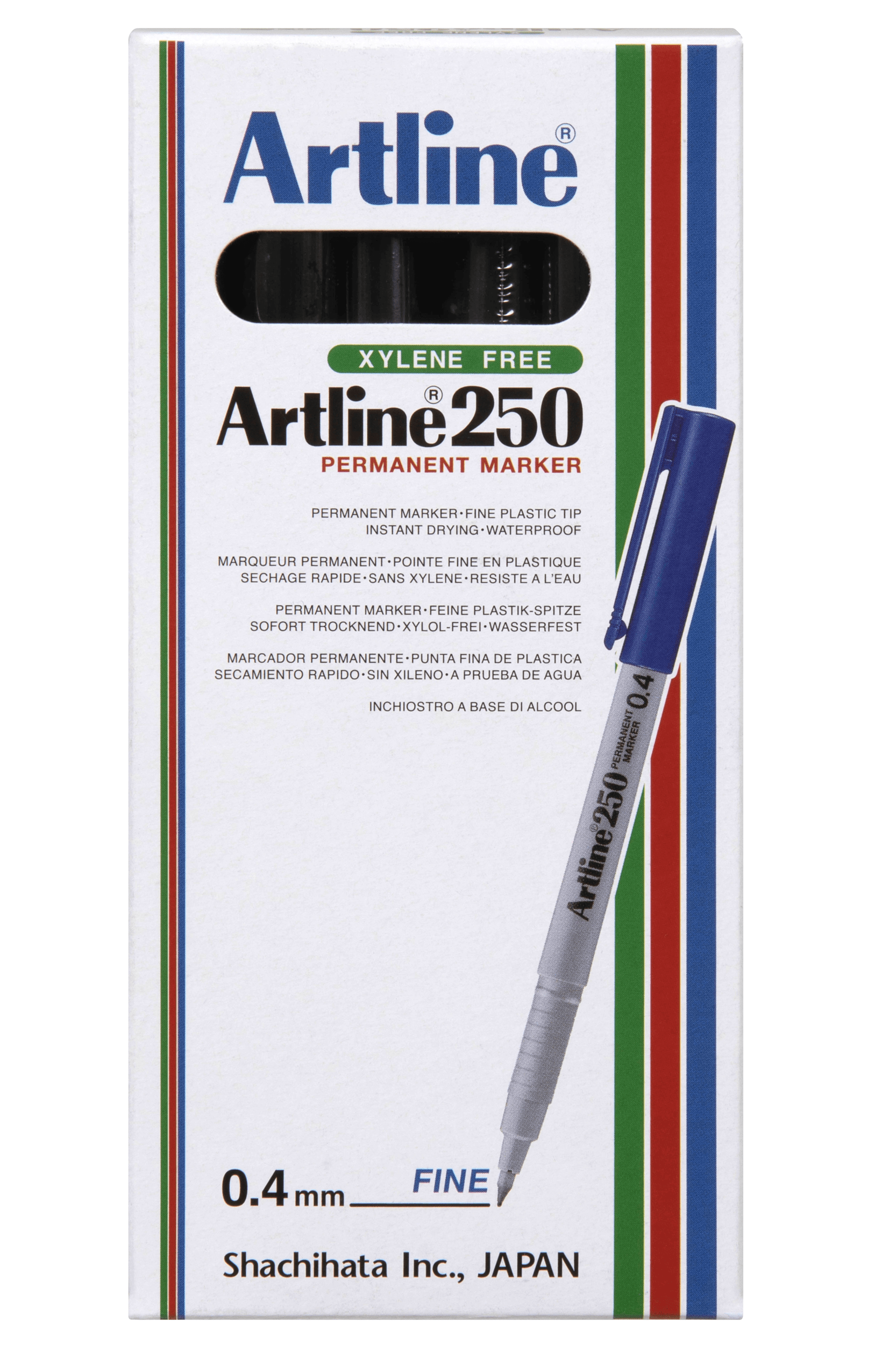 Artline 250 Permanent Marker - Ultra Fine 0.4mm Plastic Tip - Black Ink - 12 Pack - Ideal for Office, School & Craft Projects