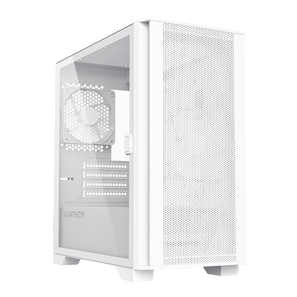 Montech Air 100 LITE White mATX PC Case - Mesh Front Panel, Tempered Glass Side, 2x120mm Fans Included | Compact Gaming Computer Case for Home & Office Builds