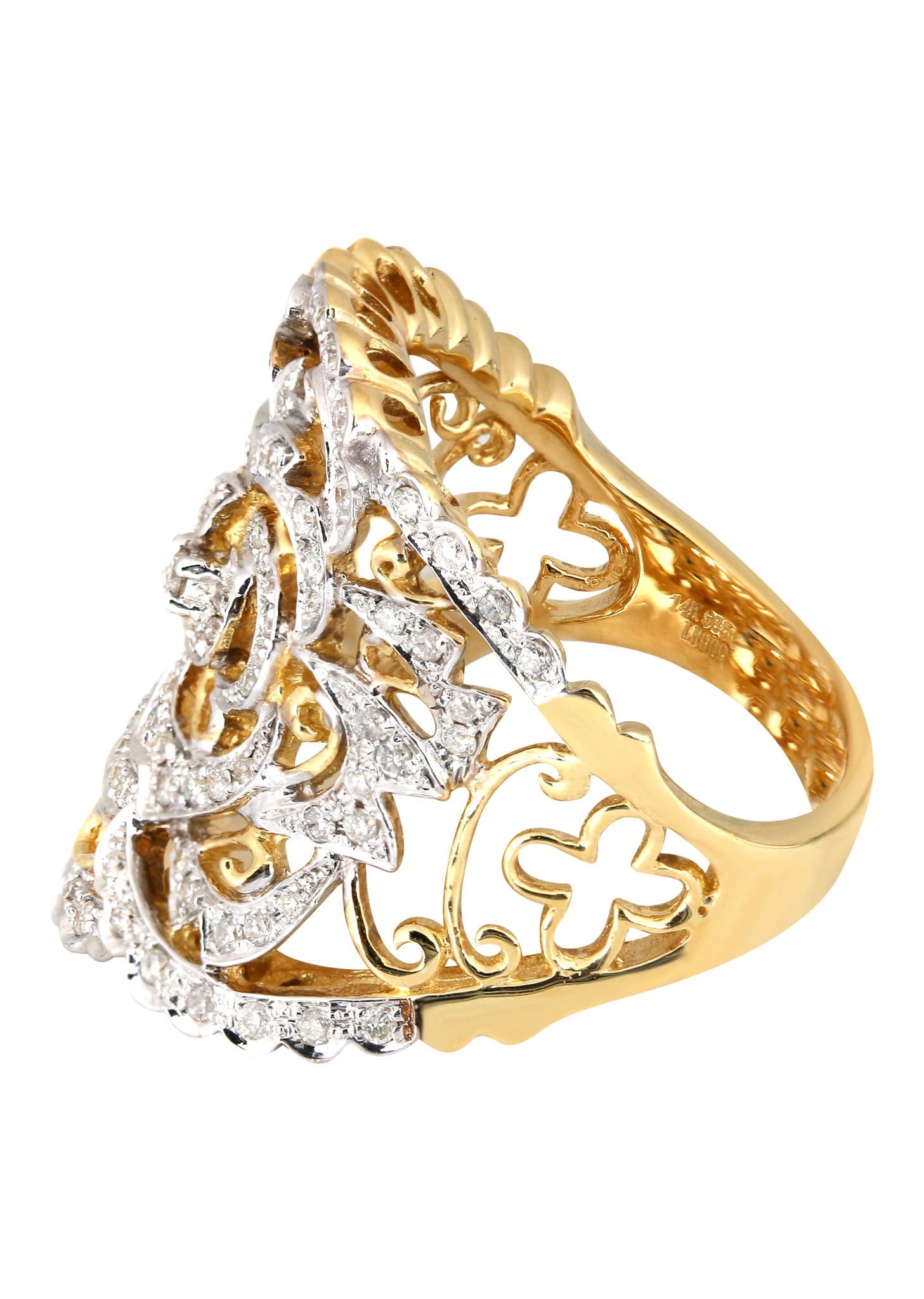 14K White Gold Ladies Diamond Cocktail Ring - 0.62 Carats Total Weight, 8.69 Grams - Elegant Evening Party Jewelry for Women, Perfect for Weddings, Anniversaries & Special Occasions