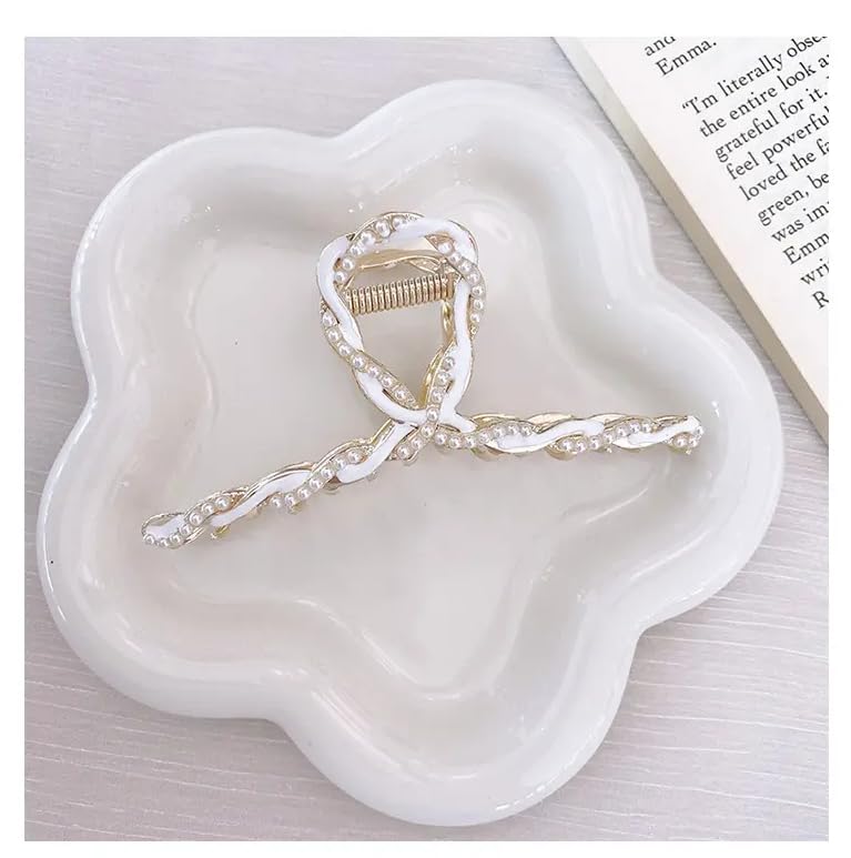 Sparkly Non-Slip Metal Butterfly Hair Clips for Women - Strong Hold Jaw Clips, Cute Hair Claws & Big Hair Accessories (Chain White) - Perfect for Ponytails, Buns & Everyday Hairstyles