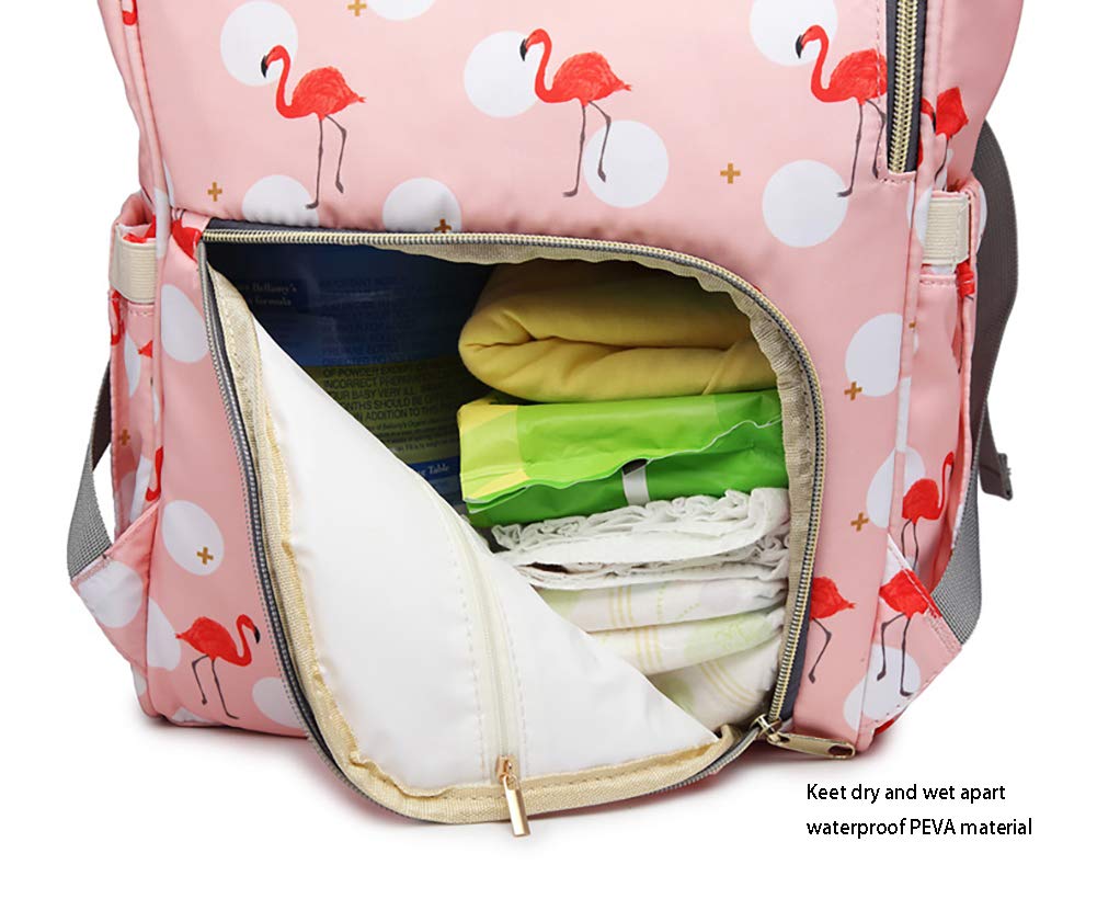 Waterproof Flamingo Diaper Bag for Moms & Dads - Spacious Travel Backpack with Organizer Pockets, Pink Tote Shoulder Bag for Baby Essentials | Perfect for Daycare, Travel & Family Outings
