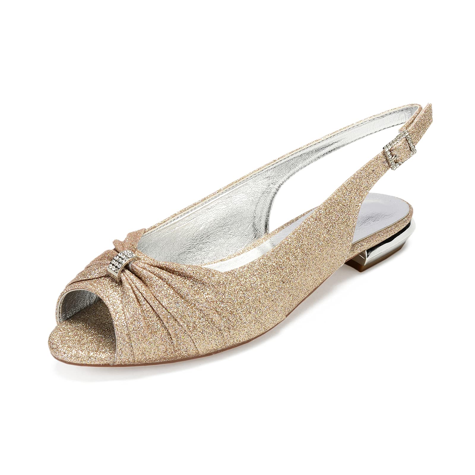 Elegant Rhinestone Peep Toe Ballet Flats for Women - Comfortable Slingback Sandals for Wedding, Prom & Summer Occasions | Perfect Bridal Shoes & Dressy Evening Footwear