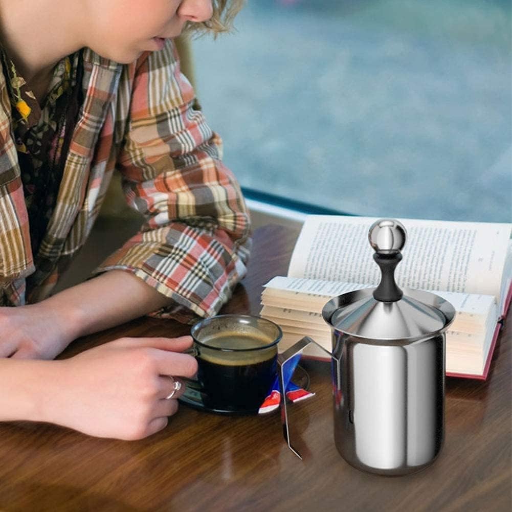 Stainless Steel Milk Frother Pot with Lid - Coffee Foam Maker for Home & Cafe Use