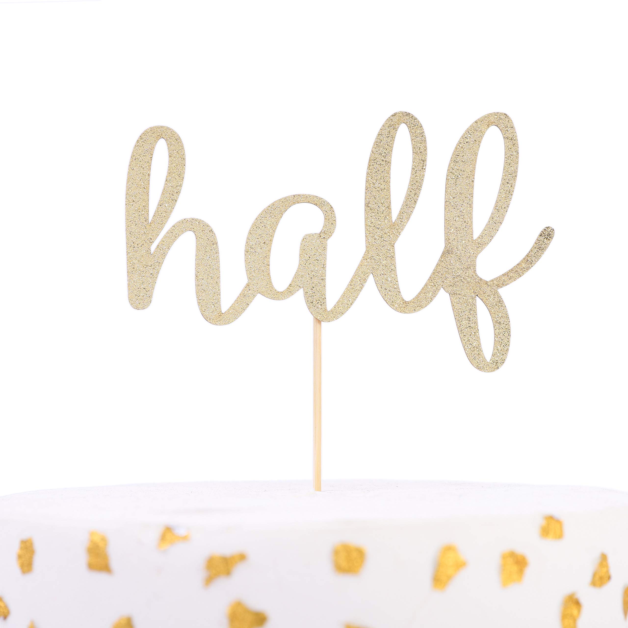 WAOUH Golden Glitter Half Cake Topper (1/2) - Personalized Birthday Cake Decoration, Party Photo Booth Prop - Perfect for Half Birthday Celebrations, Gender Reveals & Anniversary Cakes