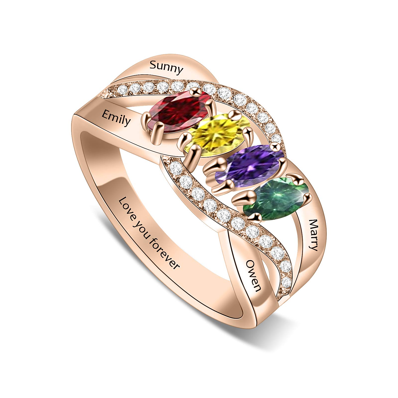 Personalized Sterling Silver Mothers Ring with 3 Birthstones - Vintage Heart Name Ring for Women | Custom Engraved Anniversary, Promise & Family Jewelry Gift (Perfect for Mother's Day, Birthday & Special Occasions)
