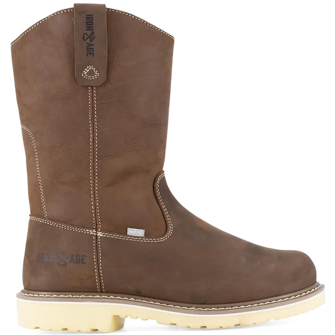 Composite Toe Work Boots for Men - 11 Inch Pull-On Safety Boots with Met Guard, Brown - Ideal for Construction, Warehouse & Industrial Work