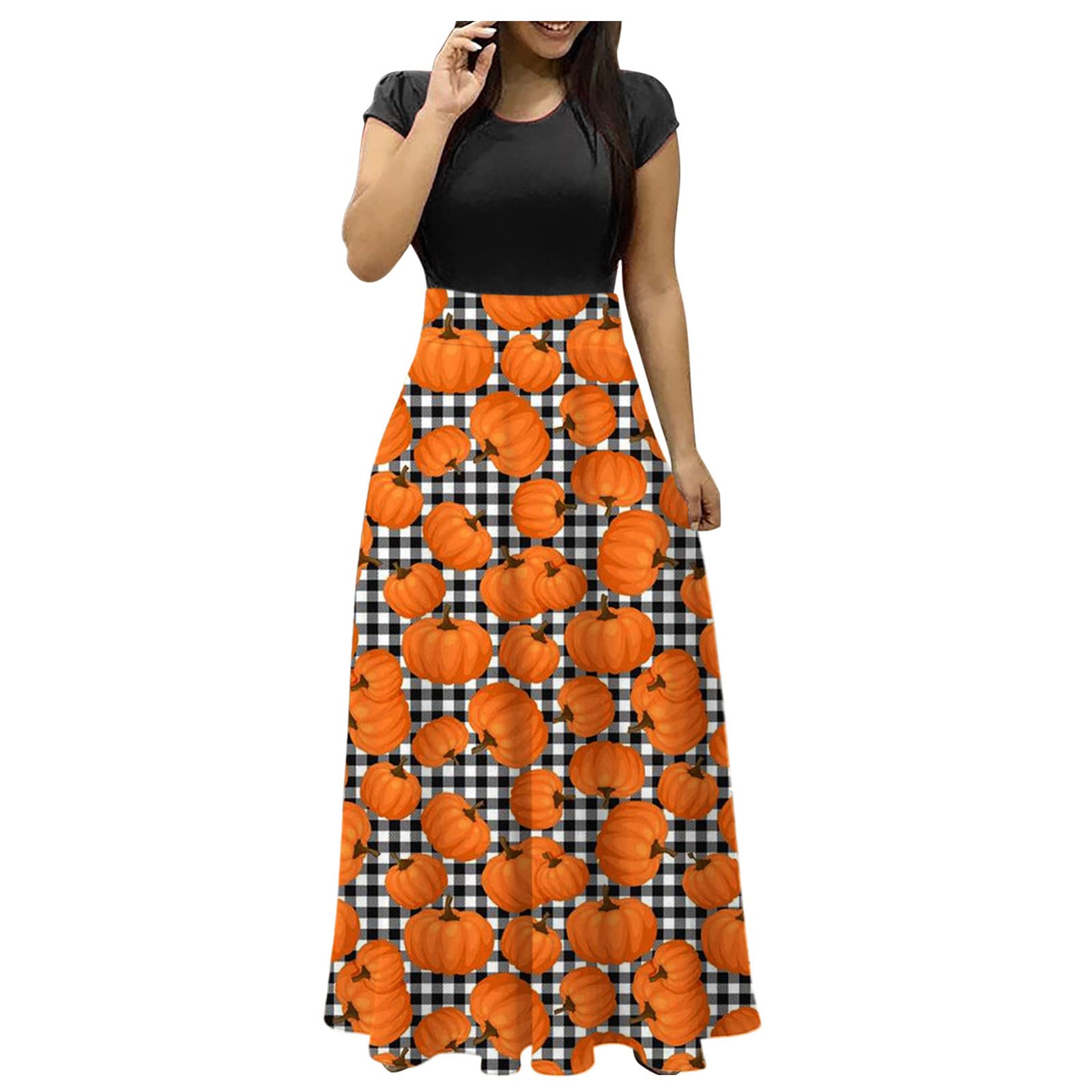 Women's Short Sleeve Maxi Dress - Casual Summer Sundress with Crewneck | Perfect for Beach Vacations, Halloween Parties & Everyday Wear
