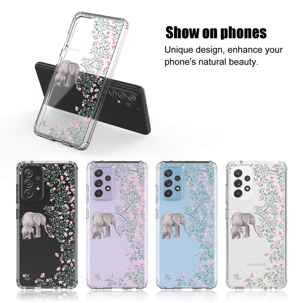 Clear Protective Phone Case for Samsung Galaxy A52 5G (6.5 Inch, 2021 Model) with Elephant Design - Slim Fit, Shockproof Cover for Everyday Use & Travel Protection