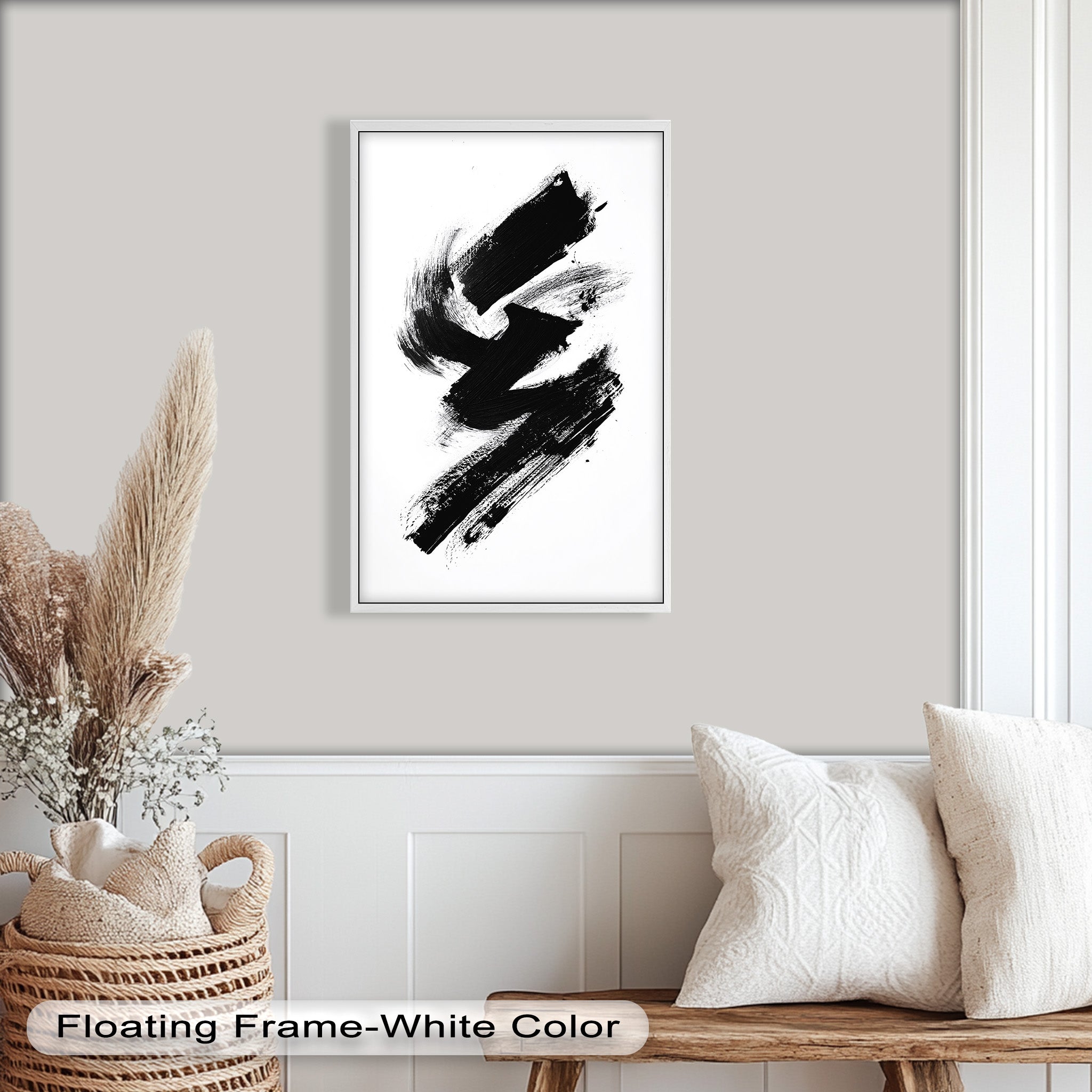 Black Brushstroke Abstract Oil Painting - Modern Wall Art for Living Room, Bedroom & Office Decor