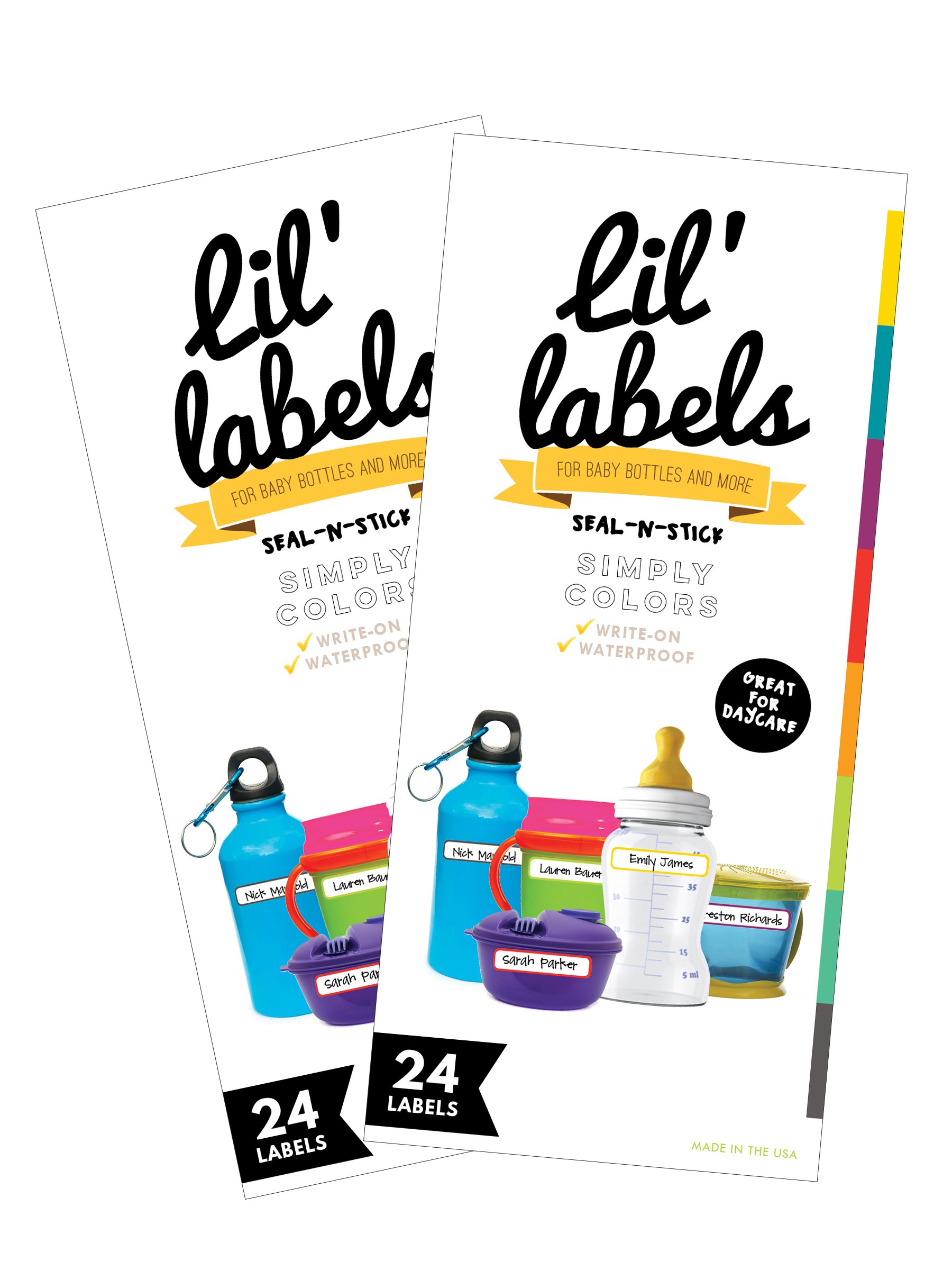 Removable Write-On Food Bottle Labels - Self-Laminating, Freezer & Dishwasher Safe Waterproof Name Tags for Baby Bottles & Sippy Cups - Perfect for Daycare, School & Home Use (Simply Colors, 2-Pack)