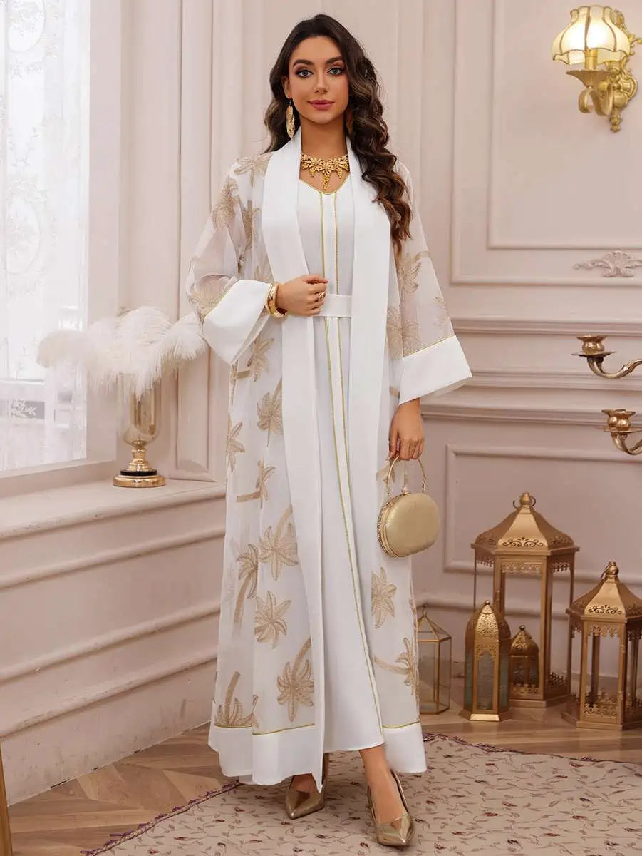 Urgarment 2 Piece Embroidered Eid Dress Set - Elegant Caftan Kaftan with Sleeveless Inner Dress #25481 | Perfect for Eid Celebrations, Weddings & Special Occasions