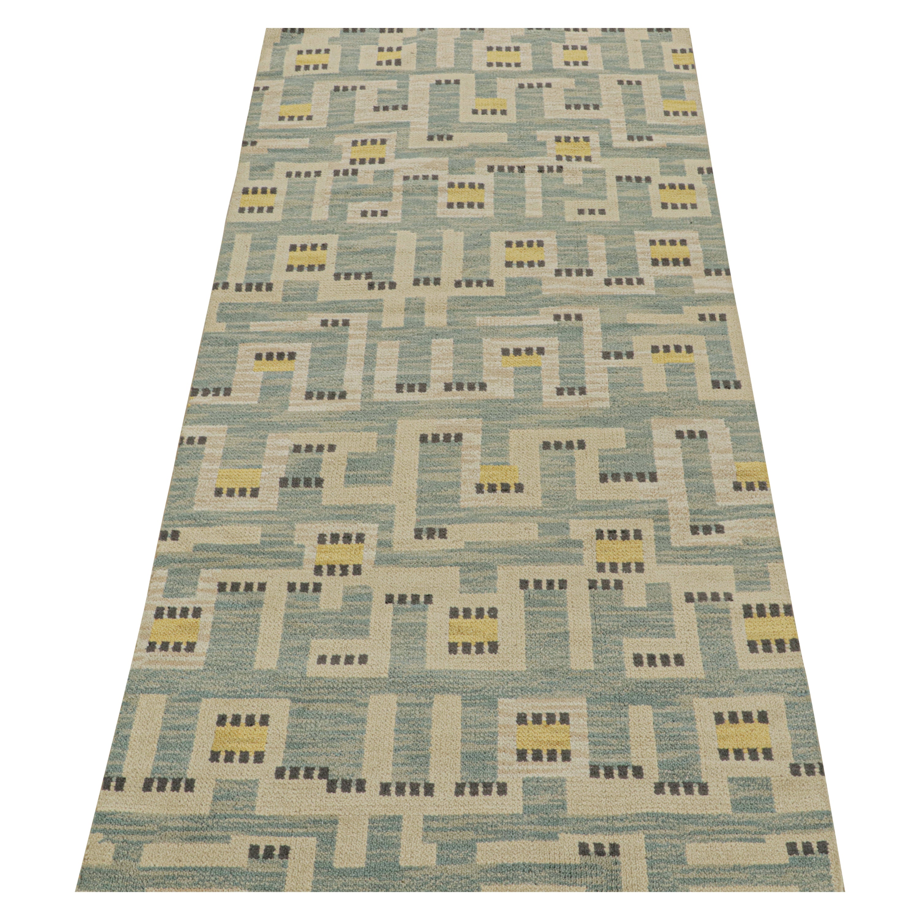Blue Transitional Swedish Inspired Wool Runner Rug 4'1 x 9'5 - Perfect for Living Room, Bedroom & Office Decor