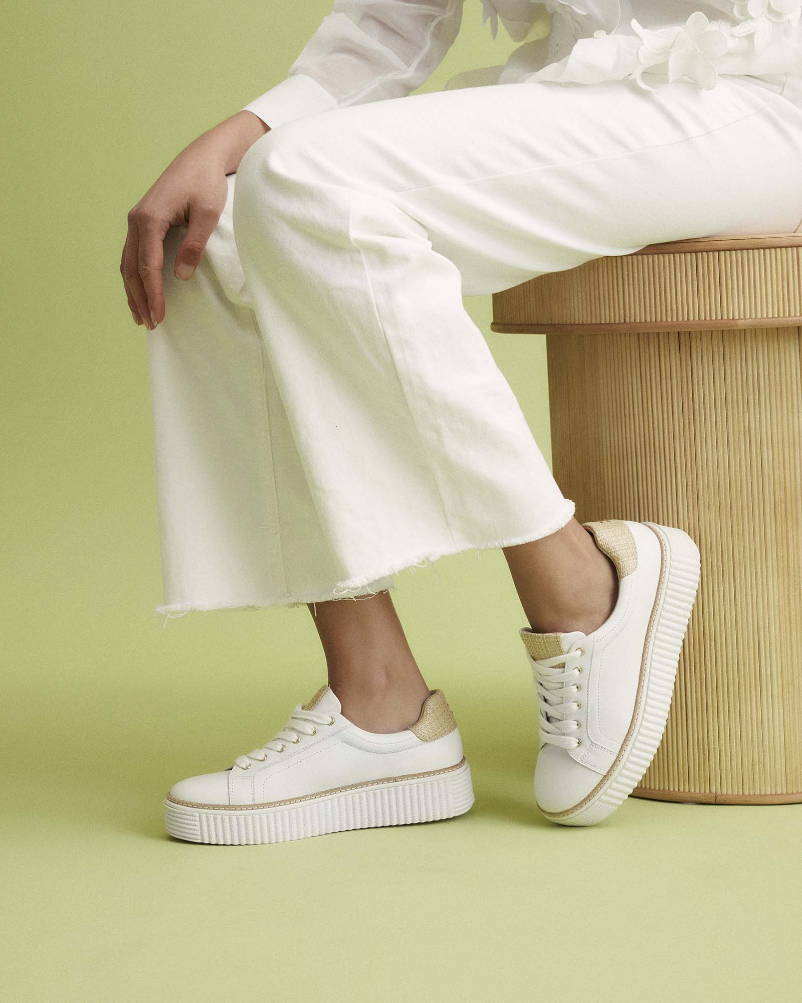 Arianna White Raffia Sneakers - Women's Casual Summer Shoes for Beach, Walking & Travel