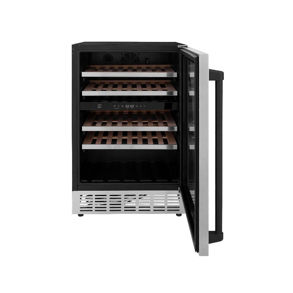 ZLINE Autograph Edition 24 Inch Stainless Steel Dual Zone Wine Cooler - 44 Bottle Capacity with Matte Black Accents for Home Bar, Kitchen, or Dining Room (RWVZ UD 24 MB)