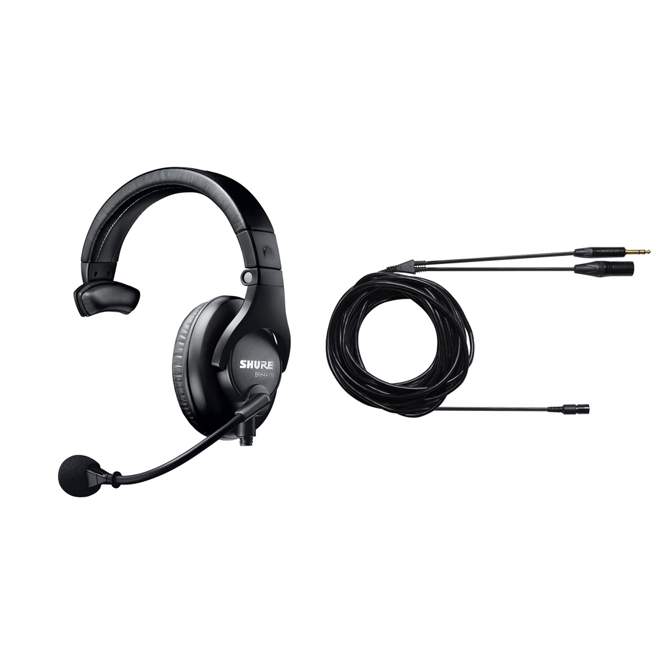 Shure BRH441M-LC Professional Single-Sided Intercom Headset with BCASCA-NXLR3QI-25 Long XLR/6.3mm Cable - Ideal for Broadcast Studios, Live Events & Communication Systems