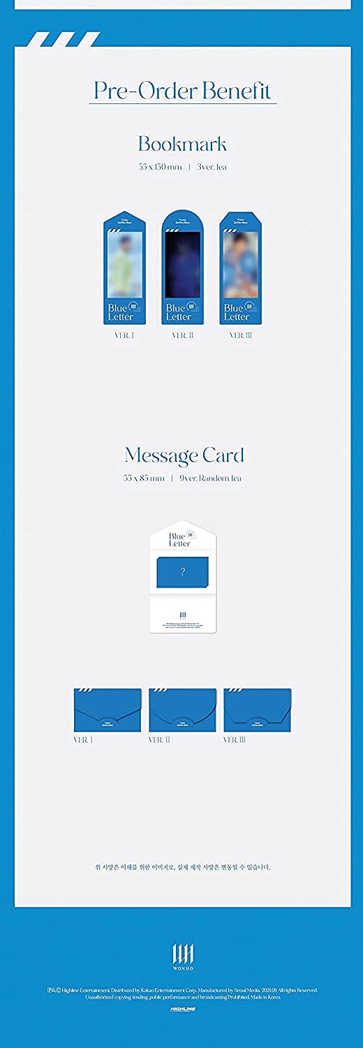Kakao WONHO Blue Letter Mini Album + Stickers & Photocards - Kpop Gift for Fans