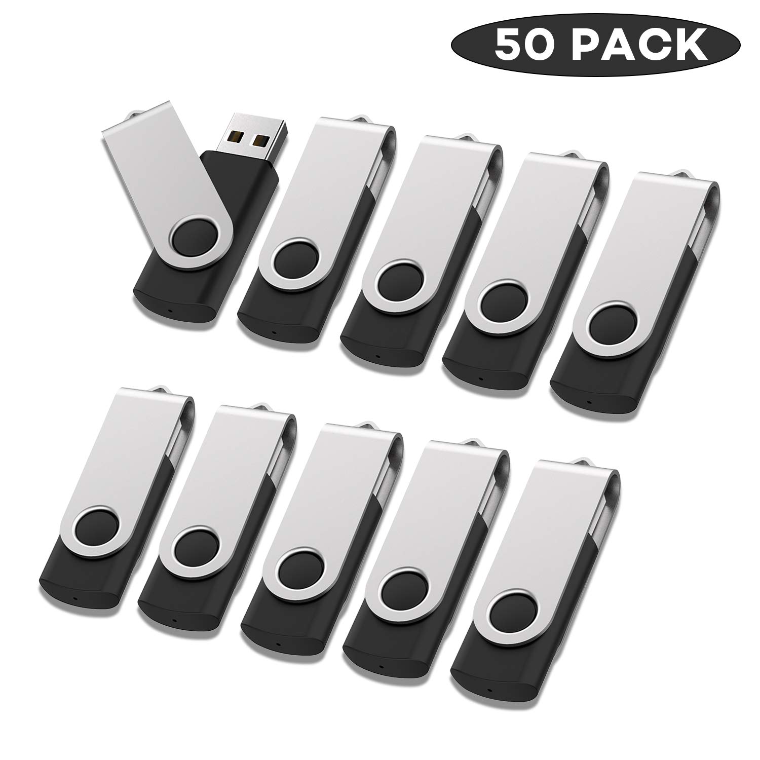 **50 Pack 8GB USB 2.0 Flash Drives Bulk - Metal Swivel Cap Thumb Drive with LED Indicator, Black - Perfect for Business, School, Data Storage & Bulk Gifting**