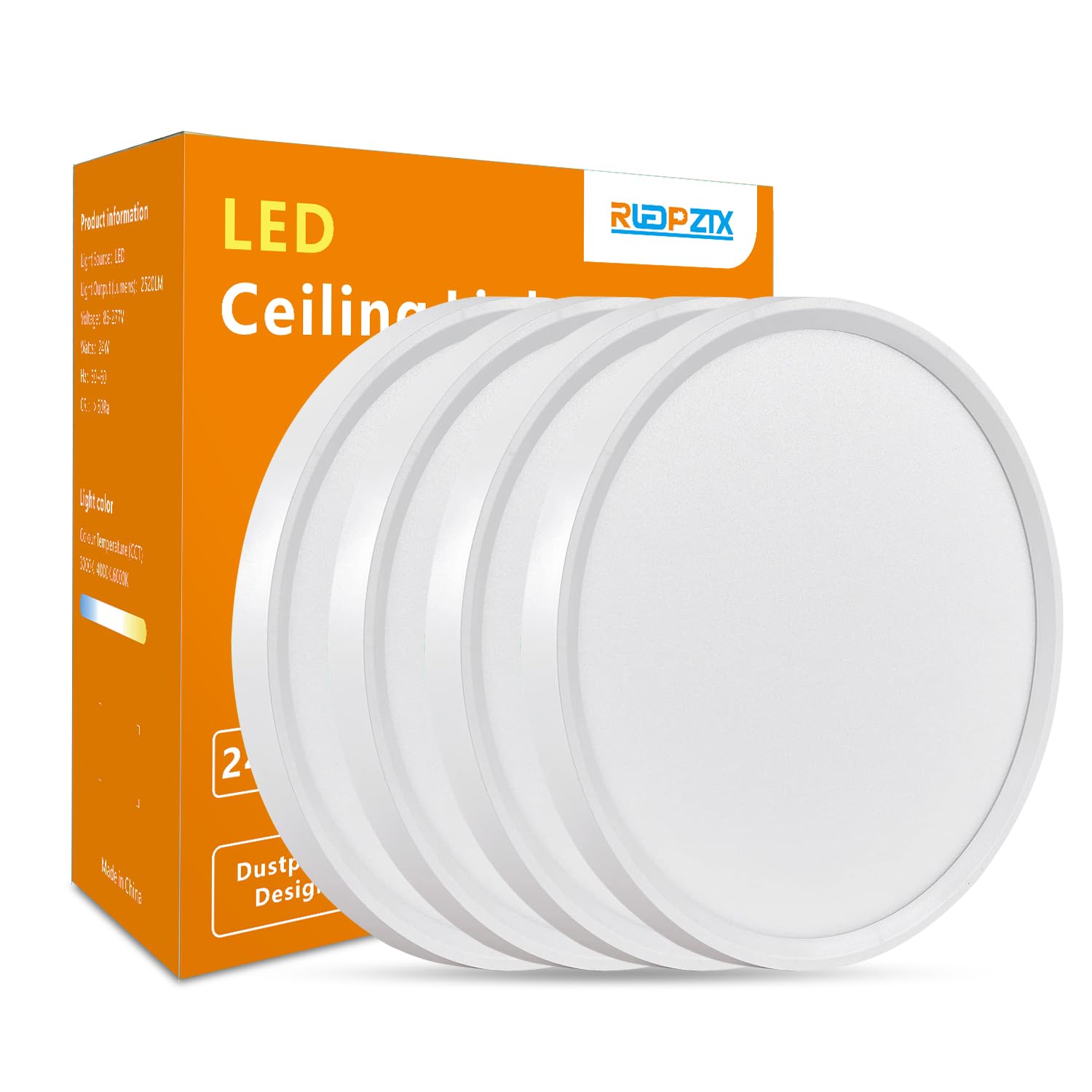 4 Pack 12 Inch Ultra-Slim Low Profile LED Ceiling Light Fixture - Dimmable Round Flat Panel Light with 3 Color Temperatures (3000K/4000K/5000K) - Perfect for Bedroom, Living Room, Hallway, Bathroom and Kitchen Lighting