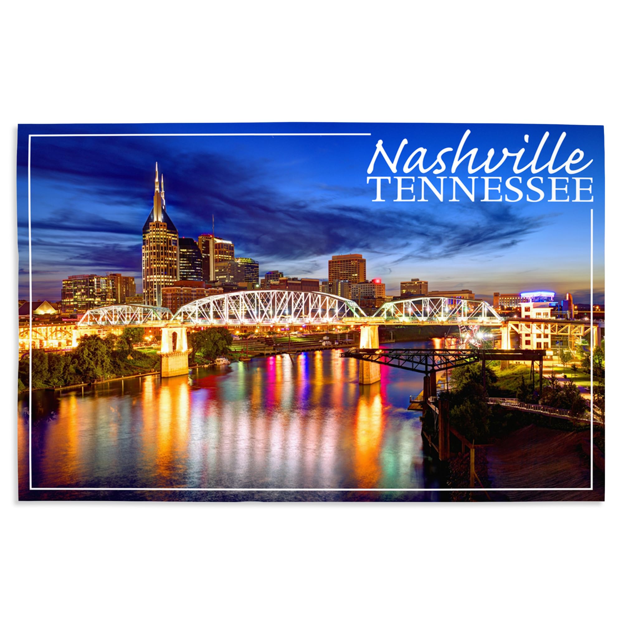 Lantern Press 16x24 Inch Giclee Art Print - Nashville Tennessee Night Skyline Wall Decor - Premium Canvas Painting for Living Room, Bedroom & Office