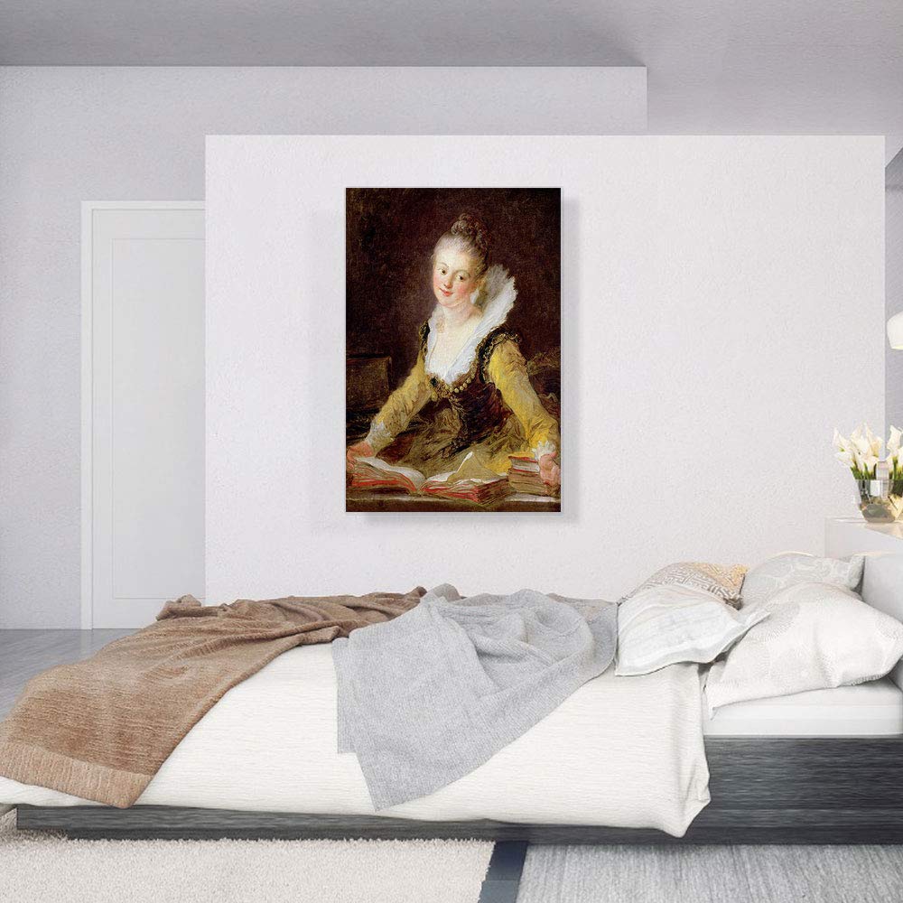 Jean-Honore Fragonard The Study of The Song 1769 Canvas Art Print - 40x26 Inch Stretched Framed Painting, Giclee Wall Art Decor for Living Room, Bedroom & Office - Premium Gallery Wrapped Canvas (1.5 Inch Deep)