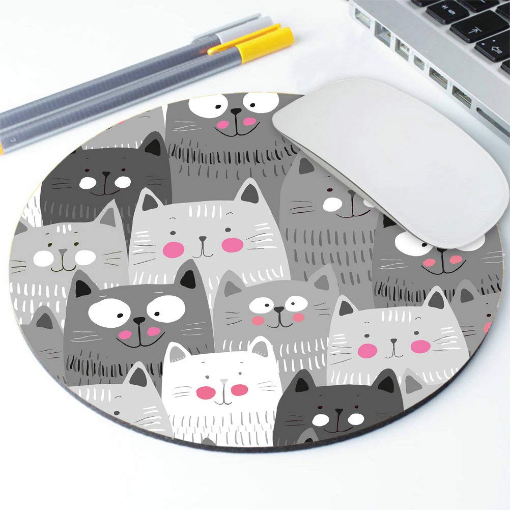 Round Cat-Themed Mouse Pad for Office & Computer Use - Non-Slip Desk Mouse Mat 7.9 x 7.9 x 0.12 Inch - Perfect for Gaming, Work & Home Office Setup