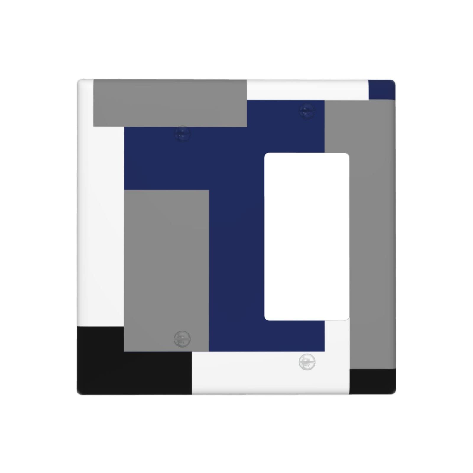 Abstract Blue Gray Light Switch Cover - Decorative 2 Gang Blank Rocker Wall Plate (4.5 x 4.5 Inch) - Funny Lightswitch Faceplate for Home & Office Decor - Perfect for Living Room, Bedroom, Kitchen & Bathroom