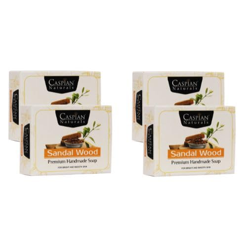 Premium Handmade Sandalwood Soap for Healthy & Normal Skin - CASPIAN Naturals Organic Soap Bar (Pack of 4) - Gentle Cleansing for Daily Skincare, Bath & Shower, Gift Idea