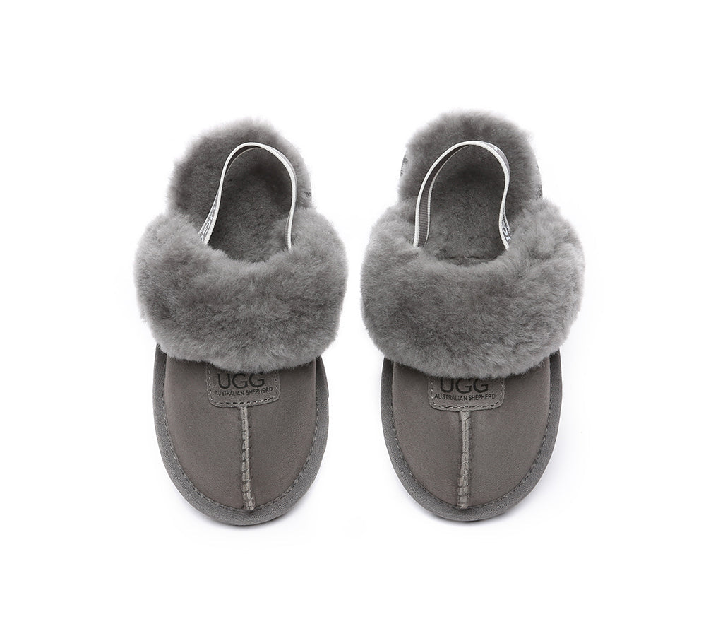 Australian Shepherd® Kids UGG Slippers - Genuine Sheepskin Wool Slingback Suzie for Girls & Boys | Cozy Indoor & Outdoor House Shoes for Winter Comfort