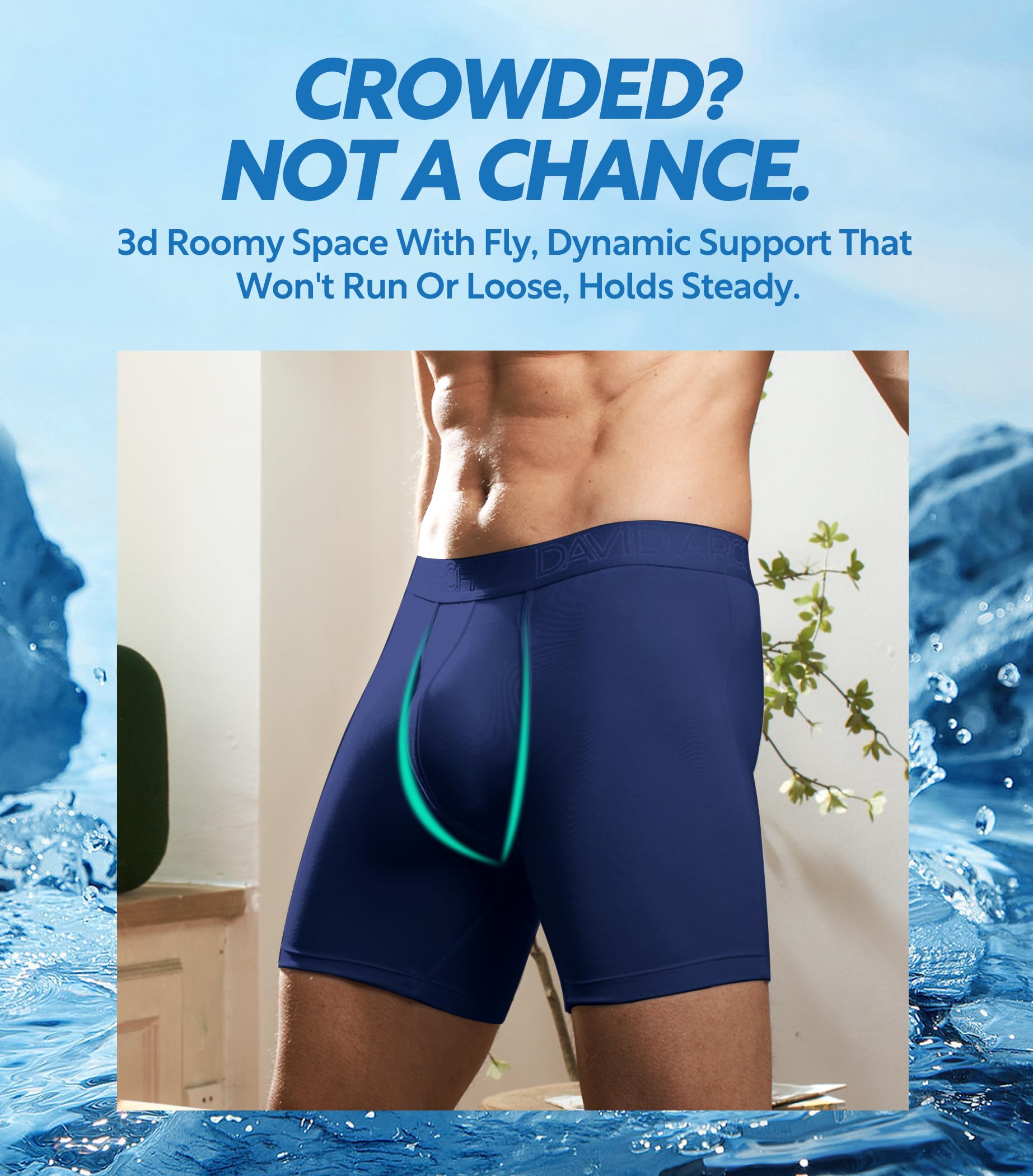 DAVID ARCHY Men's Boxer Briefs - 3 Pack Breathable Soft Moisture-Wicking Underwear with Fly Opening | Comfortable Everyday Wear for Work, Gym & Travel