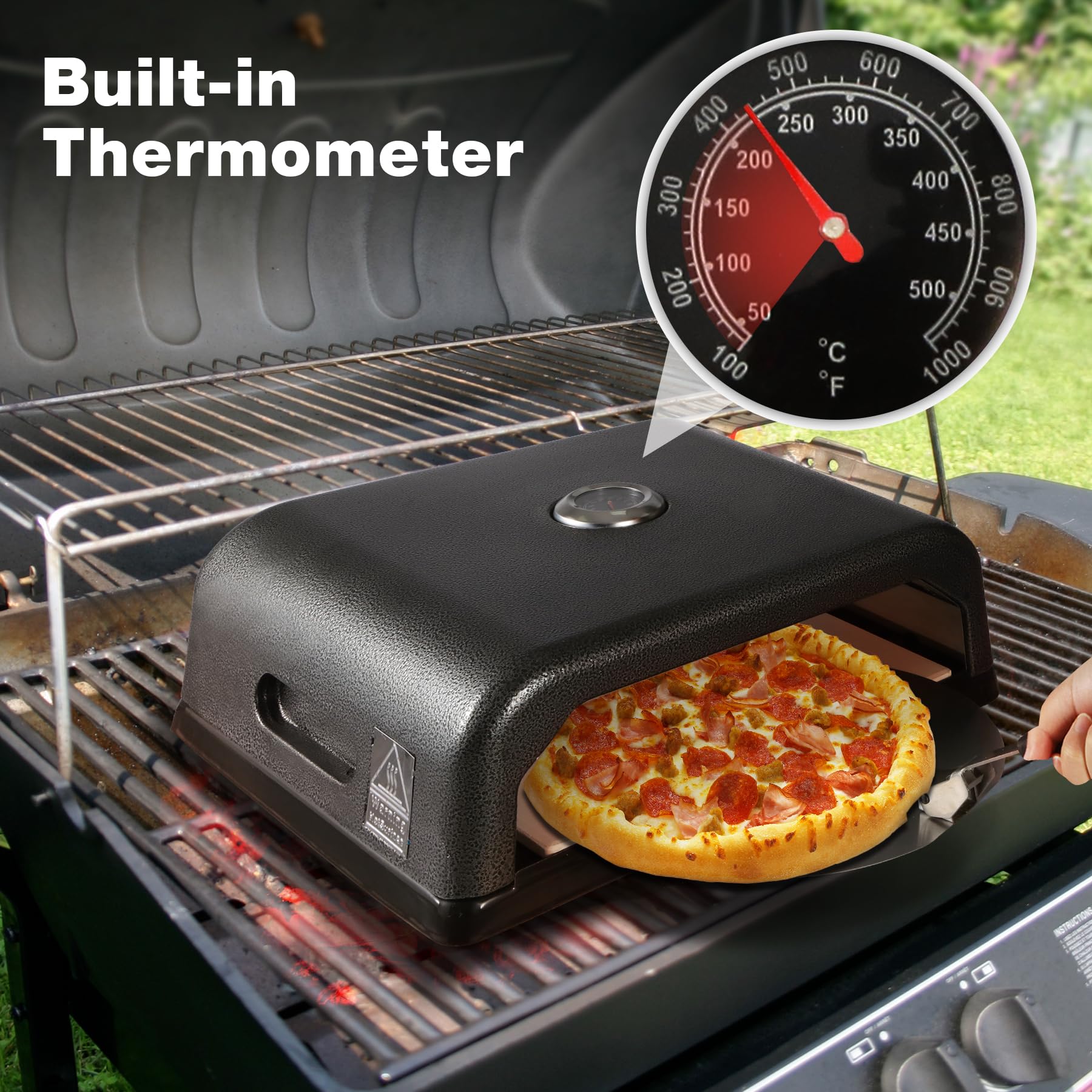 Lineslife Portable Outdoor Pizza Oven for Grill - Includes Pizza Peel, Stone & Cutter - Perfect for Charcoal, Gas & Propane Grills - Ideal for Backyard BBQs, Camping & Outdoor Cooking