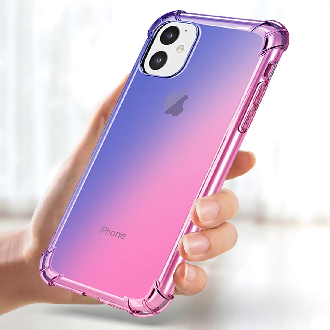 Cute Gradient Slim Clear TPU Shockproof Case for iPhone 11 - Anti-Scratch Soft Protective Cover (Blue/Pink) | Perfect for Everyday Use, Travel & Outdoor Activities
