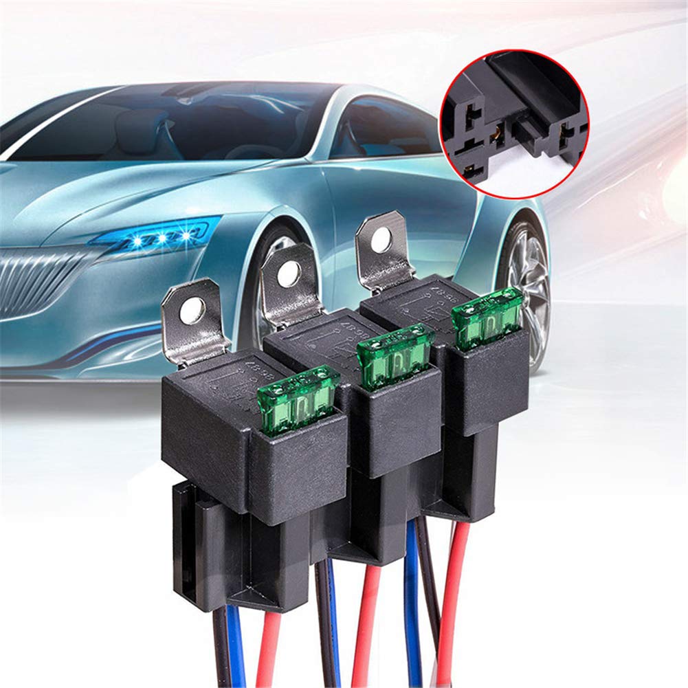 12V 30A 4 Pin DC Car Relay with 16AWG Colorful Wire Harness - Heavy Duty Automotive Starter Relay with Built-in Fuse for Car Accessories, Audio Systems, LED Lights & Vehicle Upgrades