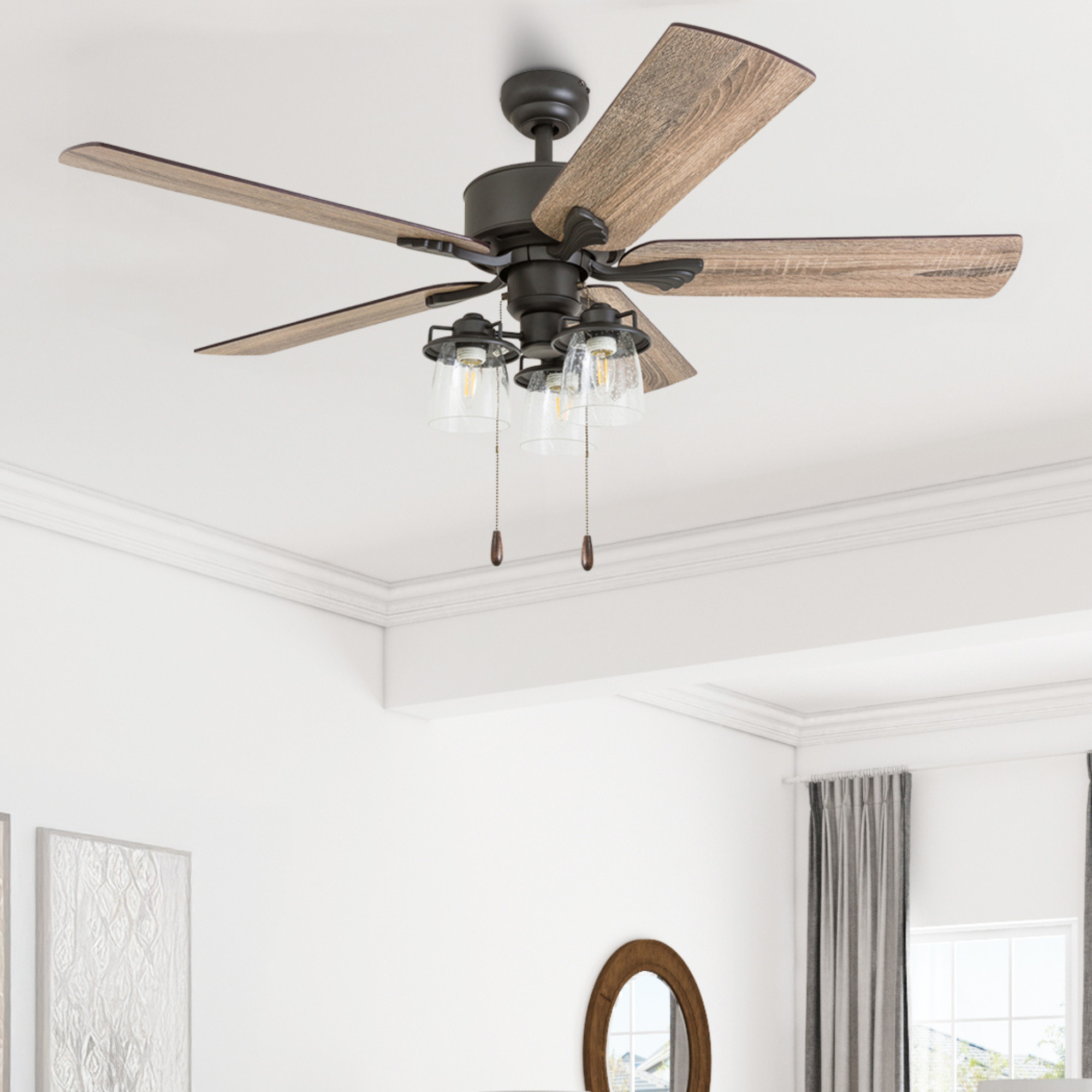 52 Inch Bronze River Run Ceiling Fan with Pull Chain - Perfect for Living Rooms, Bedrooms, and Outdoor Patios
