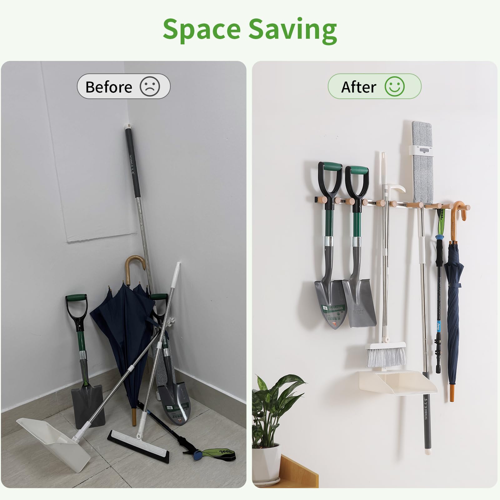 Anti-Slip Broom & Mop Holder Wall Mount - Heavy Duty Garage Storage Organizer for Kitchen, Closet, Laundry Room & Garden Tools - Space Saving Home Organization Solution for Cleaning Supplies & Household Items
