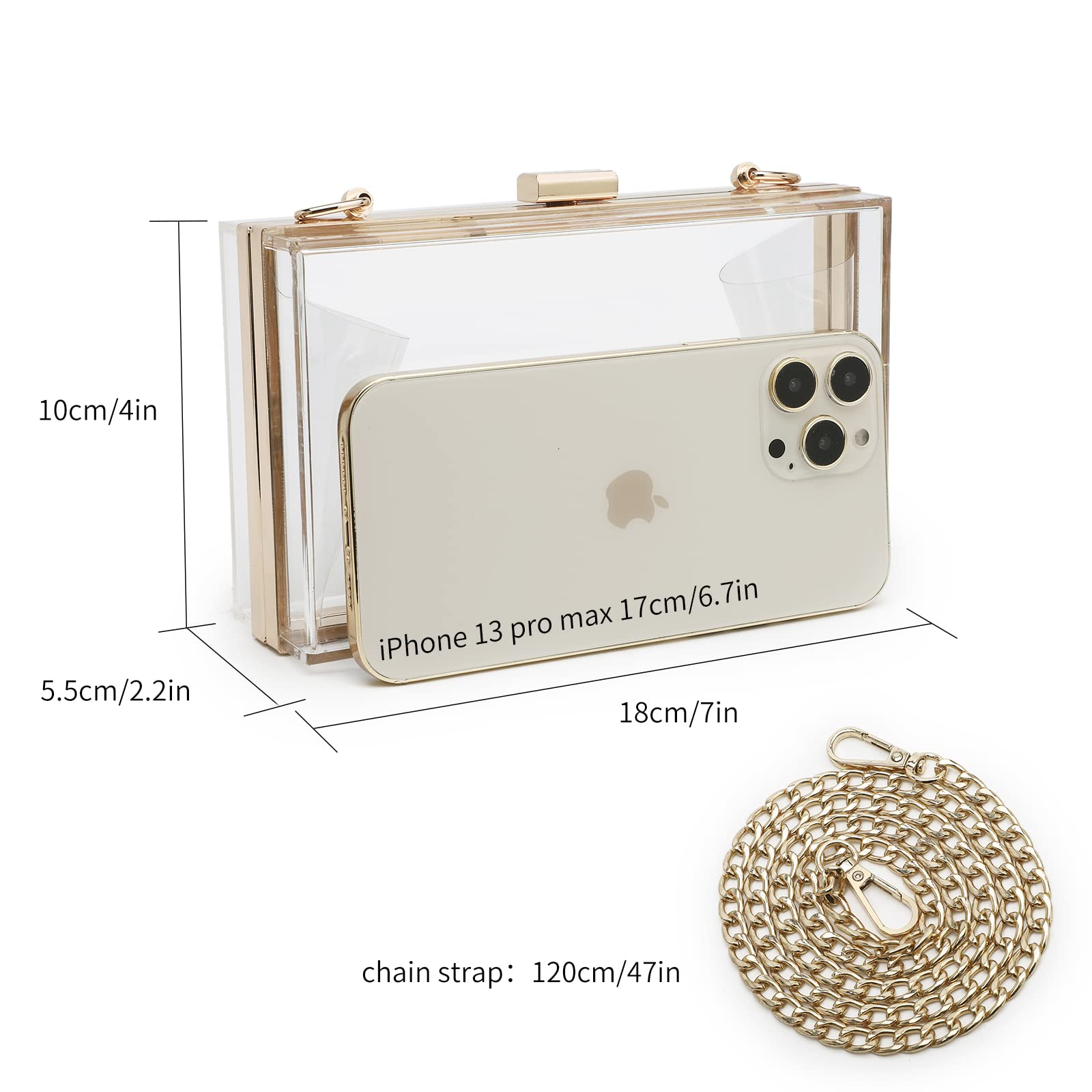 Stylish Women's Clear Acrylic Clutch Purse - Transparent Crossbody Evening Bag with Chain Strap, Stadium Approved | Perfect for Concerts, Parties & Night Out
