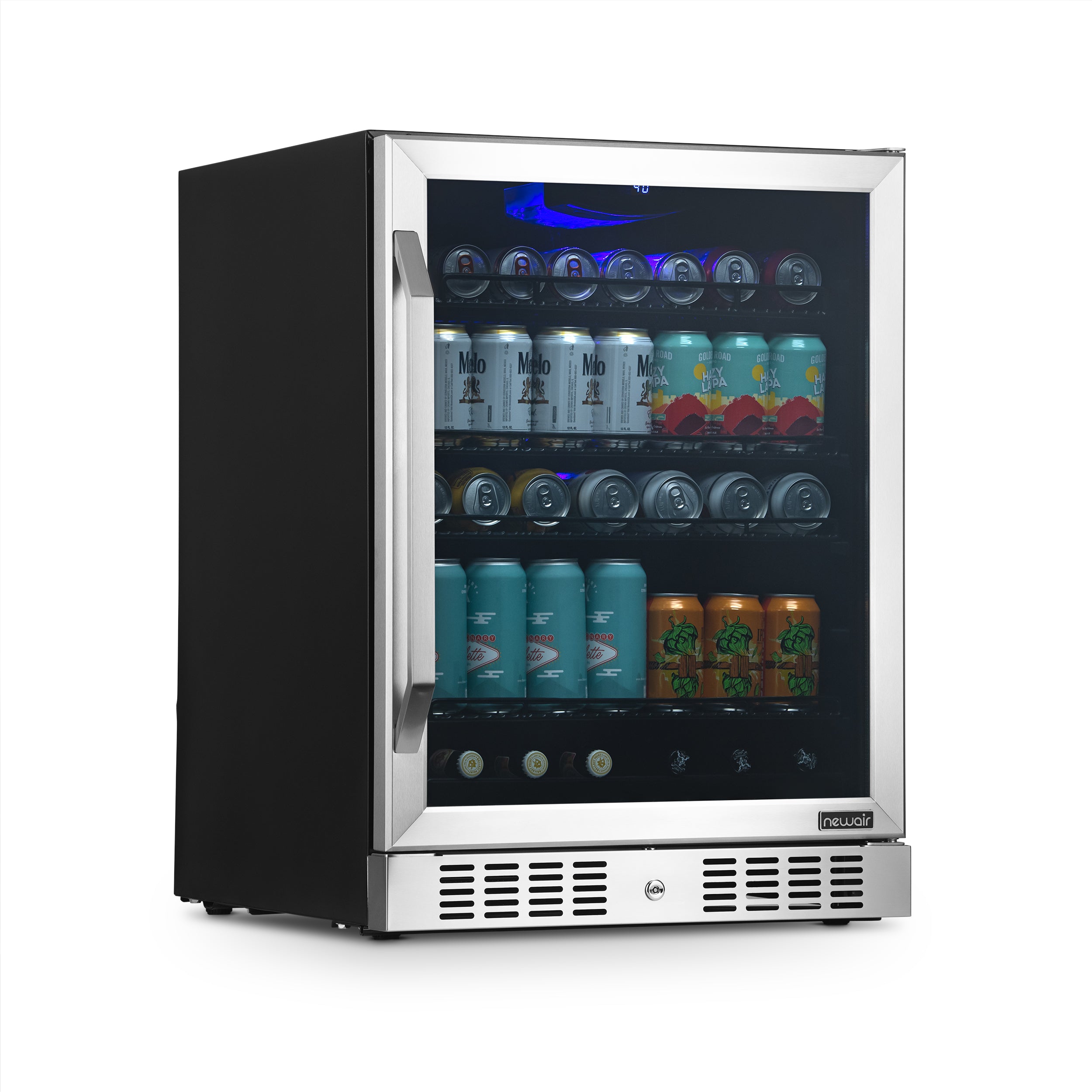 Newair® 177 Can Built-In or Freestanding Stainless Steel Beverage Refrigerator - 24 Inch Compact Beer & Wine Cooler for Home Bar, Office, or Man Cave - Energy Efficient Mini Fridge with Adjustable Shelves