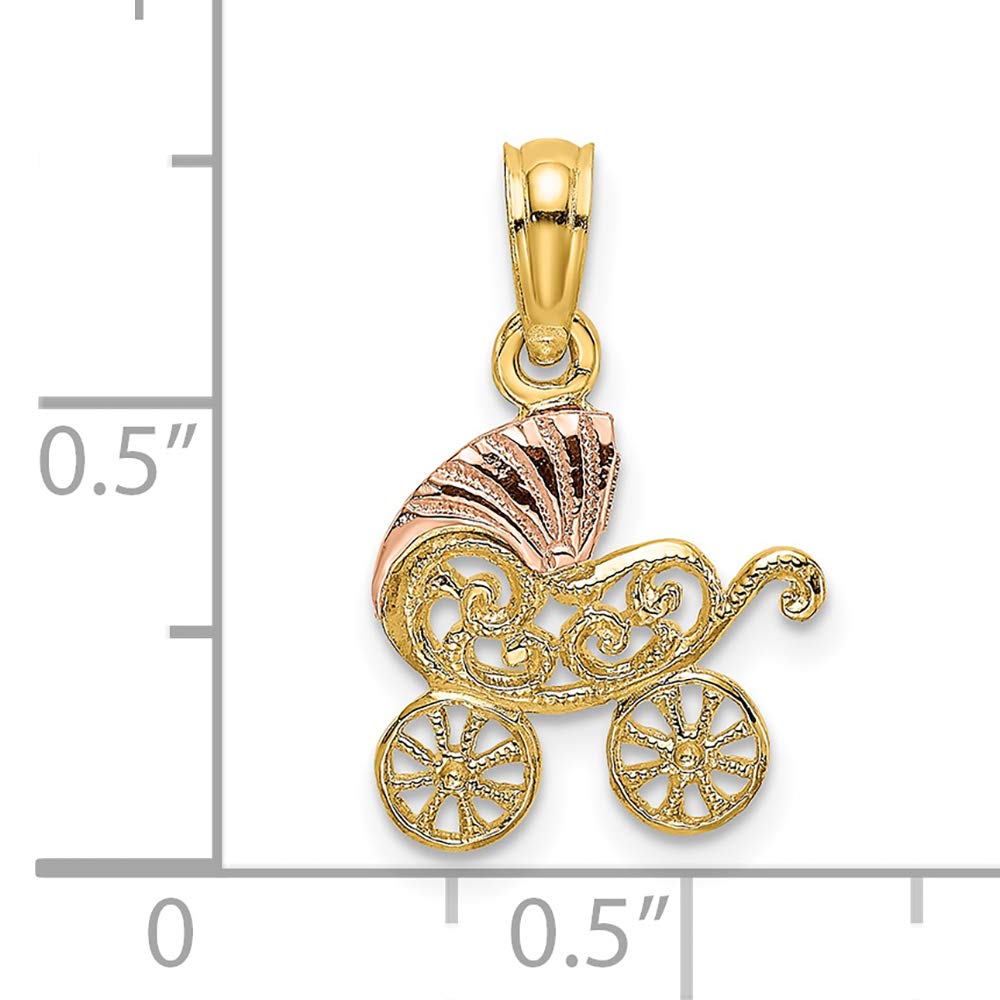 14K Two-Tone Gold Stroller Charm with Pink Visor - Elegant Baby Shower Gift & Stroller Accessory for Newborns - Perfect for Baby Showers, Christenings, and First Birthdays