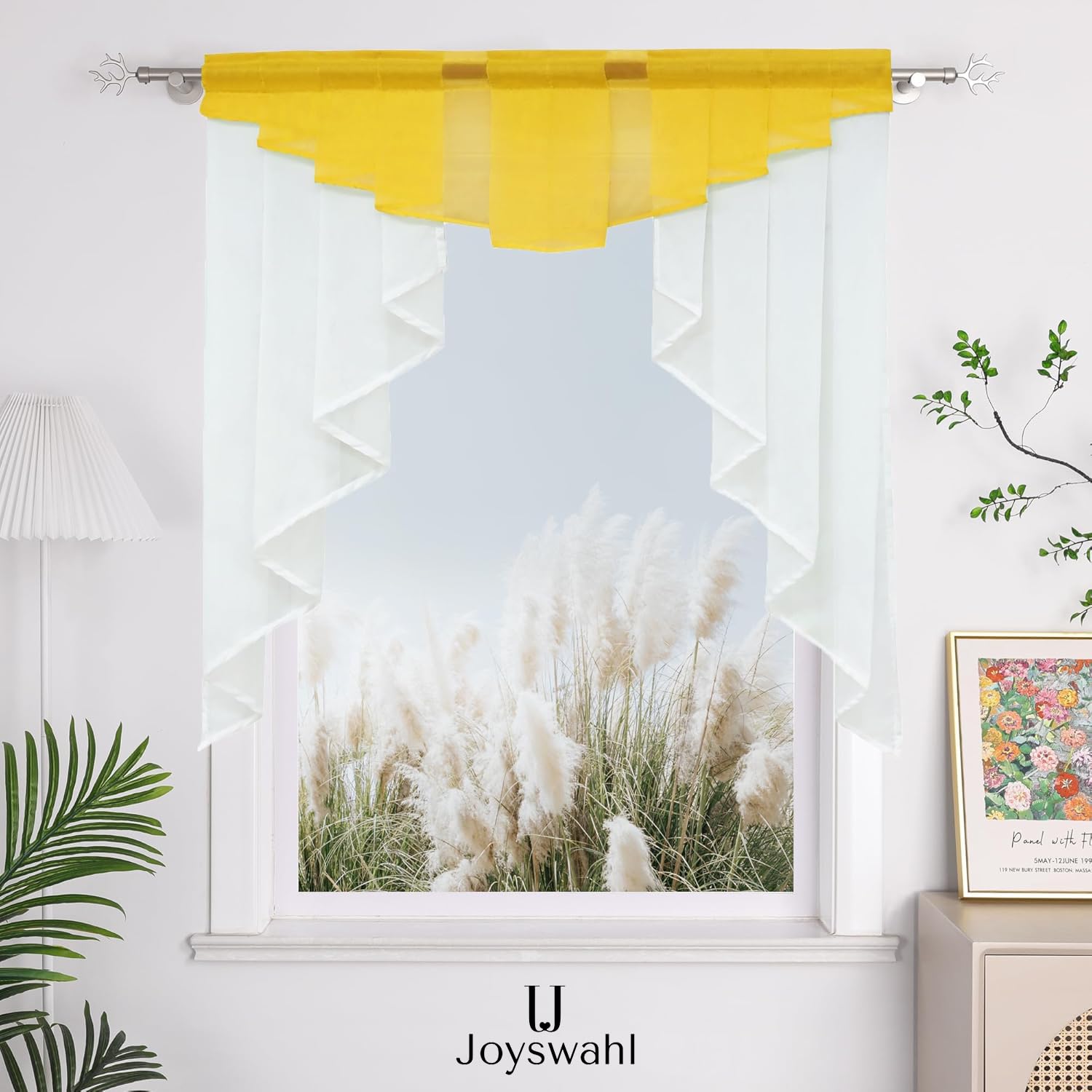 Elegant Yellow Window Valance Rod Pocket Sheer Voile Swag Curtain - 1 Piece (47x57 Inches) - Perfect for Kitchen, Living Room & Bedroom Decor
