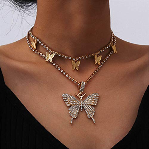CLOACE Silver Rhinestone Crystal Butterfly Choker Necklace - Sparkly Layered Pendant Tennis Chain for Women & Girls | Perfect for Parties, Weddings & Everyday Elegant Fashion