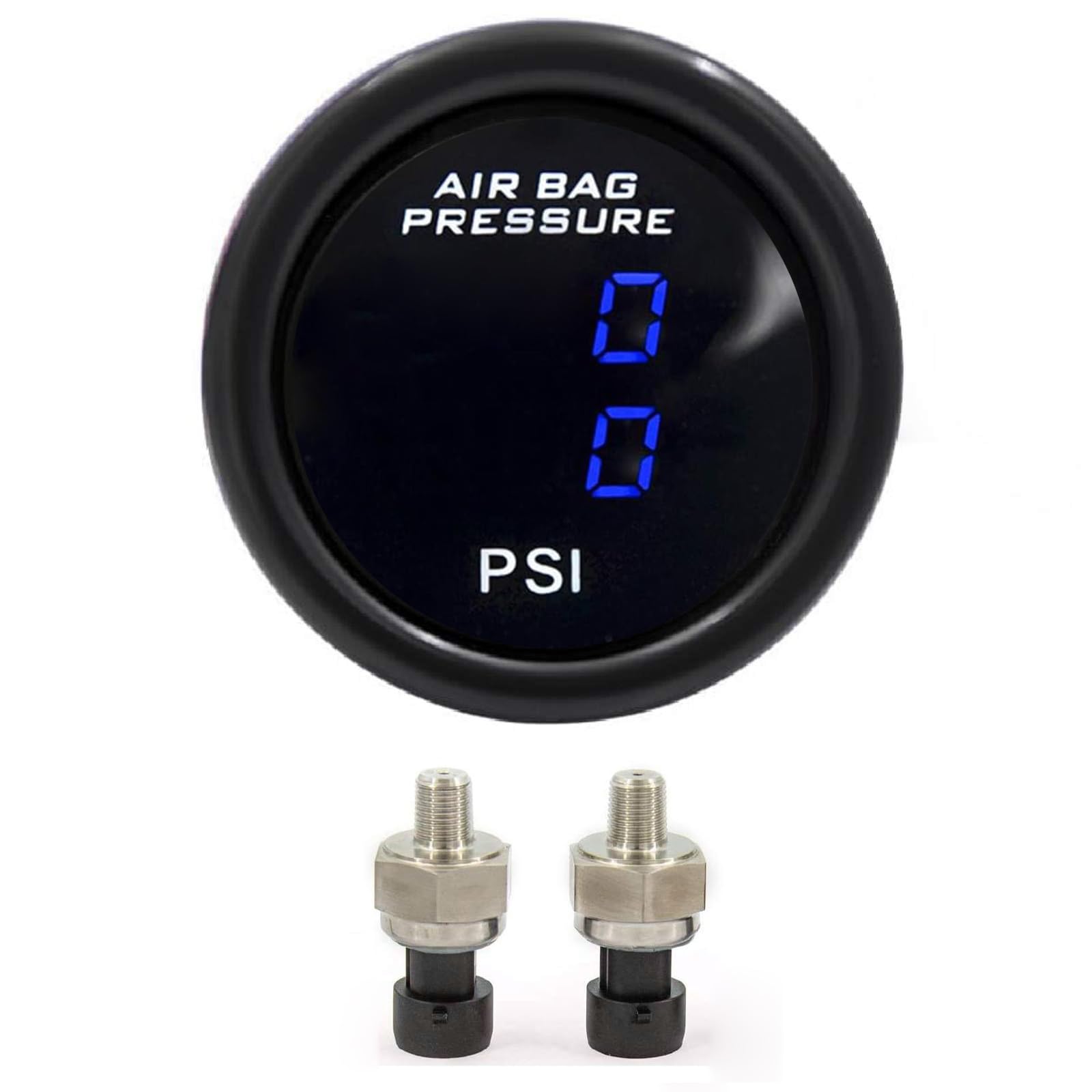 52mm Dual Blue Display Air Suspension Pressure Gauge - 220PSI for Car Air Ride System with Mounting Bracket | Perfect for Custom Trucks, SUVs & Performance Vehicles