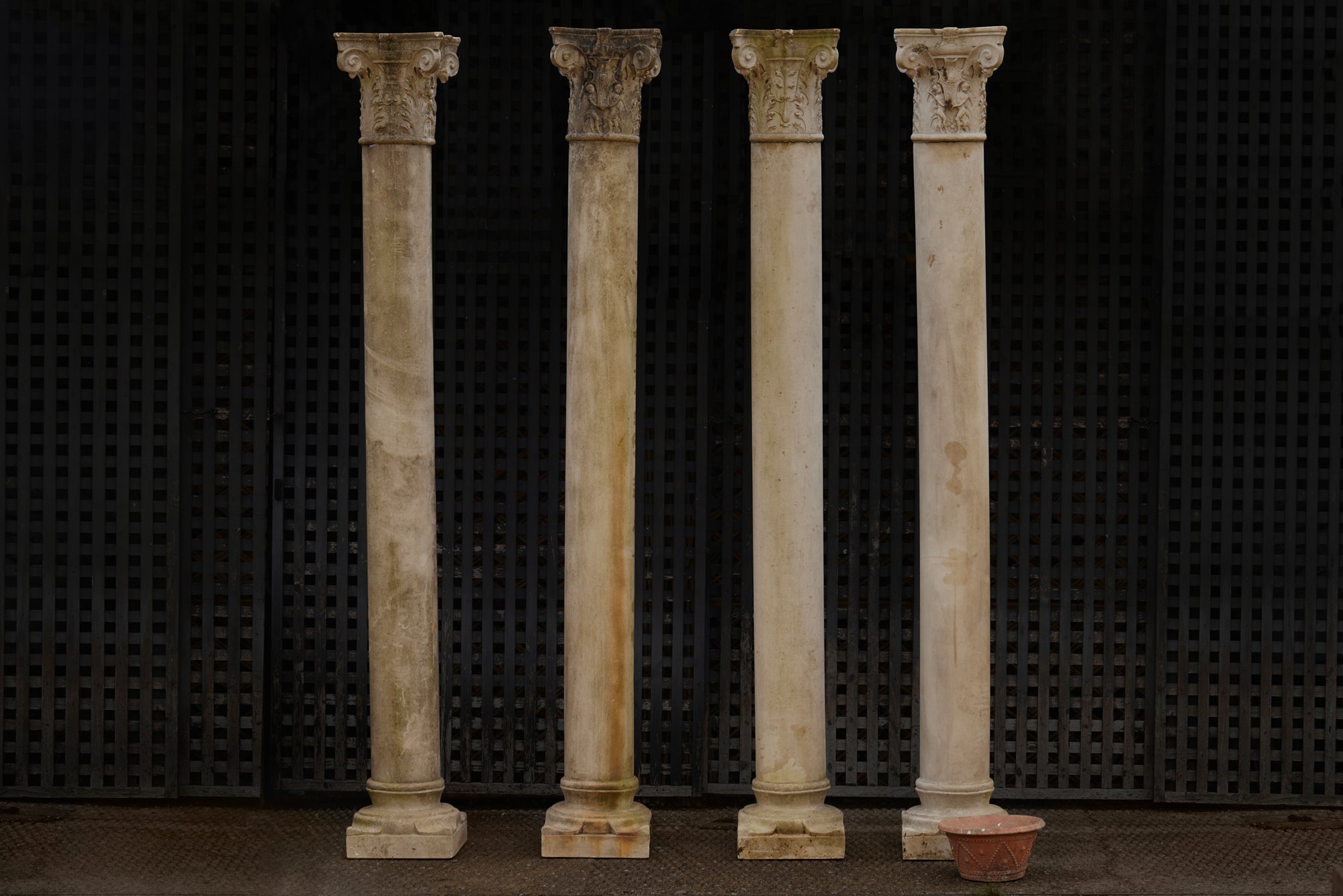 Set of 4 White Fiberglass Neoclassical French Columns with Corinthian Capitals - Perfect for Home Decor, Garden Pillars, Wedding Archways & Interior Design