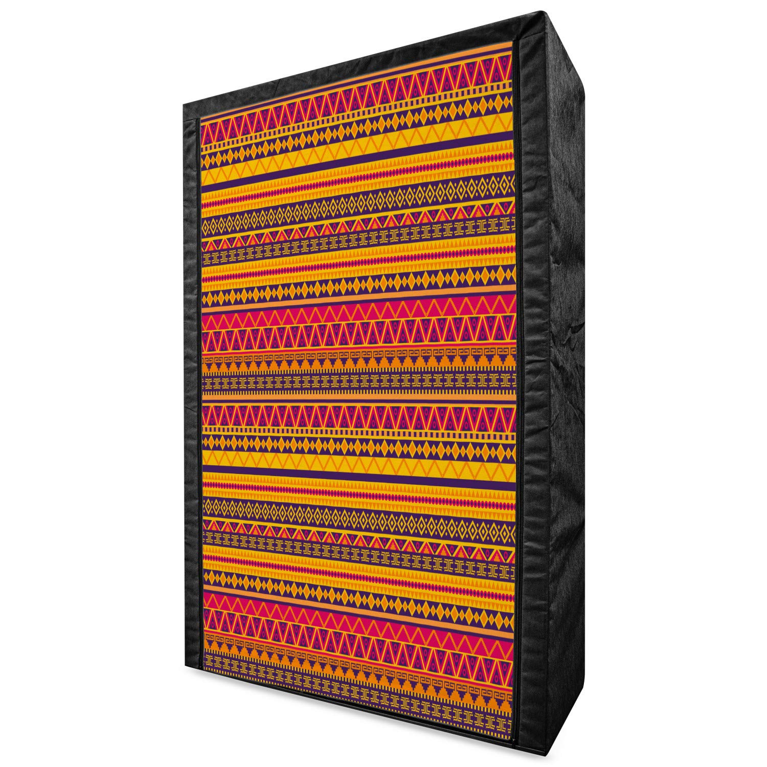 Ambesonne Tribal Portable Fabric Wardrobe - Geometric Pattern Closet Organizer with Shelves, 42.5 Inch Multicolor Storage Solution for Bedroom, Dorm or Travel Use