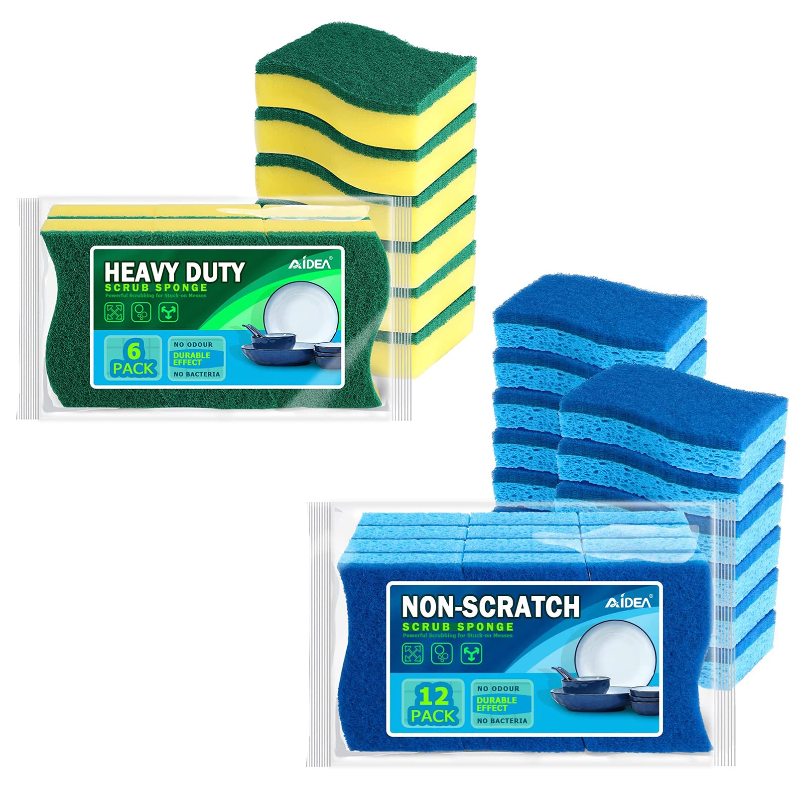 AIDEA-Brite Non-Scratch Scrub Sponge 24-Pack - Gentle Dish Cleaning Sponges for Pots, Pans & Countertops - Fast Cleaning Without Scratches - Removes Stubborn Grime - Perfect for Kitchen & Household Cleaning