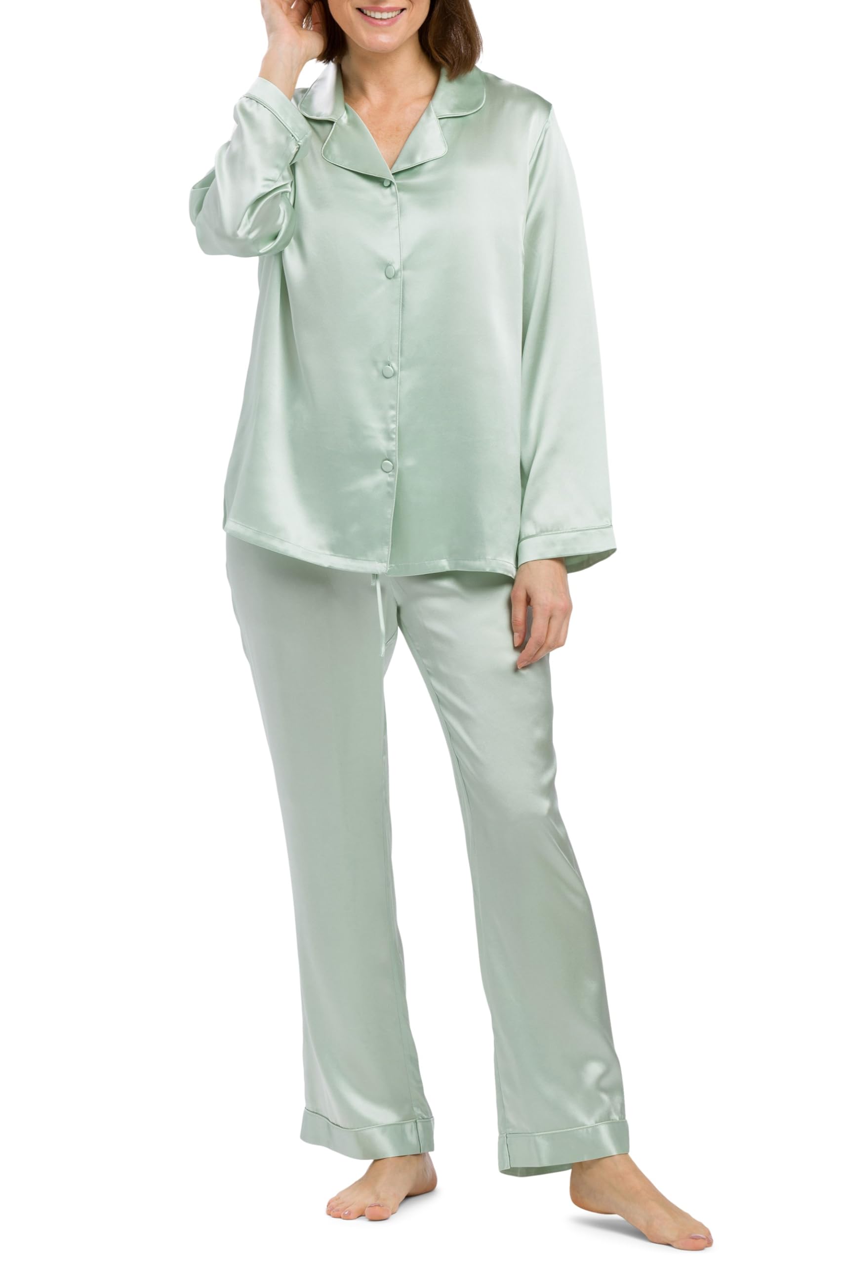 Fishers Finery Women's 100% Pure Mulberry Silk Long Sleeve Pajama Set - Soft & Luxurious Sleepwear with Gift Box - Perfect for Gifts, Bridal Shower & Relaxing at Home