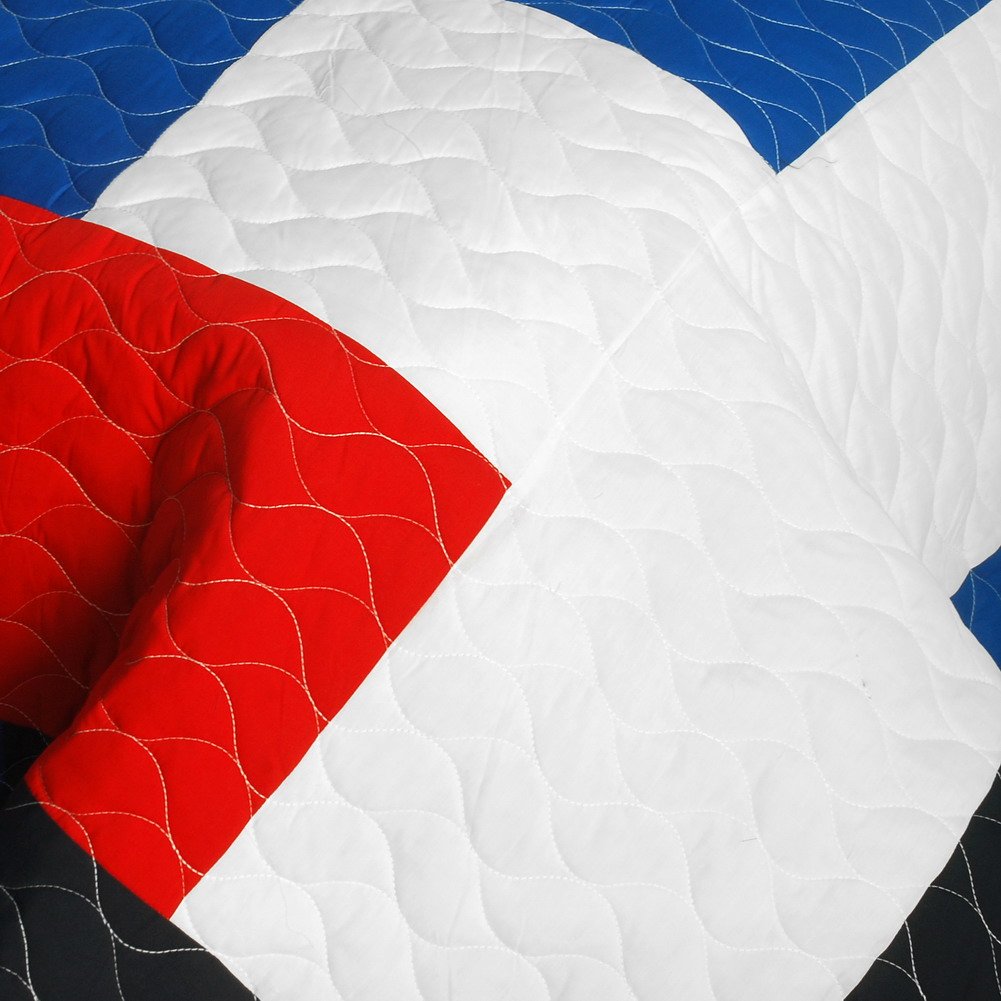 Vermicelli-Quilted Patchwork Geometric Quilt Set Full/Queen Size - Stylish & Comfortable Bedding for Modern Bedroom Decor