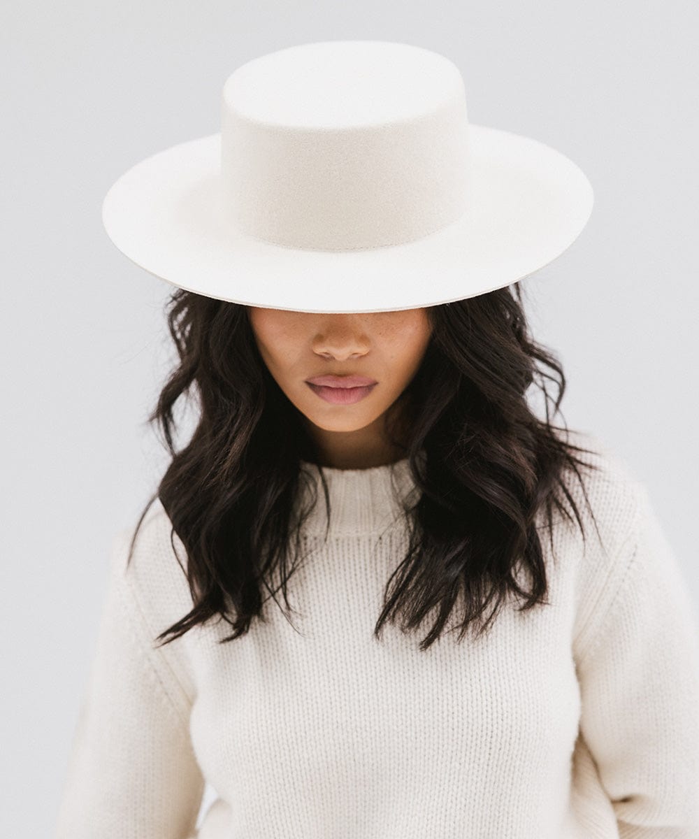 Dahlia Boater Hat Off White BLEMISHED - Vintage Style Straw Hat for Women, Summer Beach Wedding & Outdoor Activities