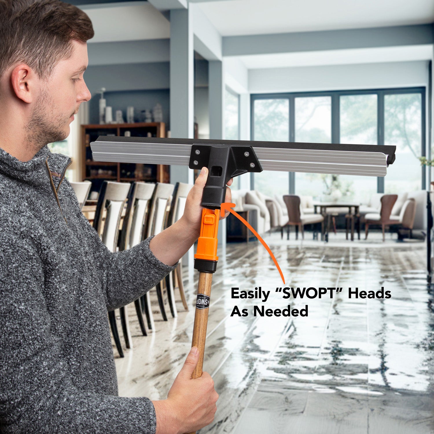 Heavy Duty Multi-Surface Push Broom and Squeegee Combo with Extendable Handle - Perfect for Garage, Driveway, Patio and Outdoor Cleaning